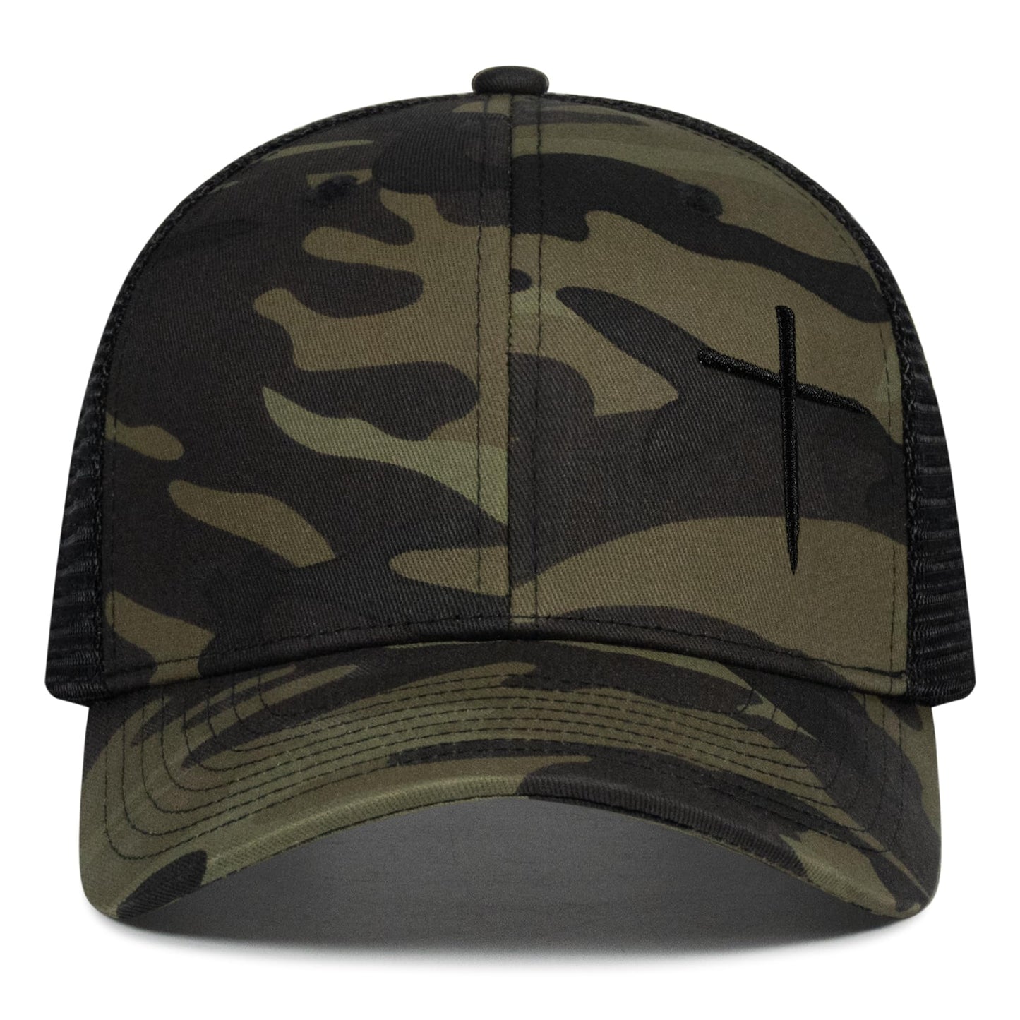 DOEO JNSPO Gorros cristianos para hombres y mujeres, gorro con cruz de 3 clavos de Jesús, regalos religiosos cristianos para cumpleaños/Navidad, gorro con bordado de cruz y estampado de camuflaje.