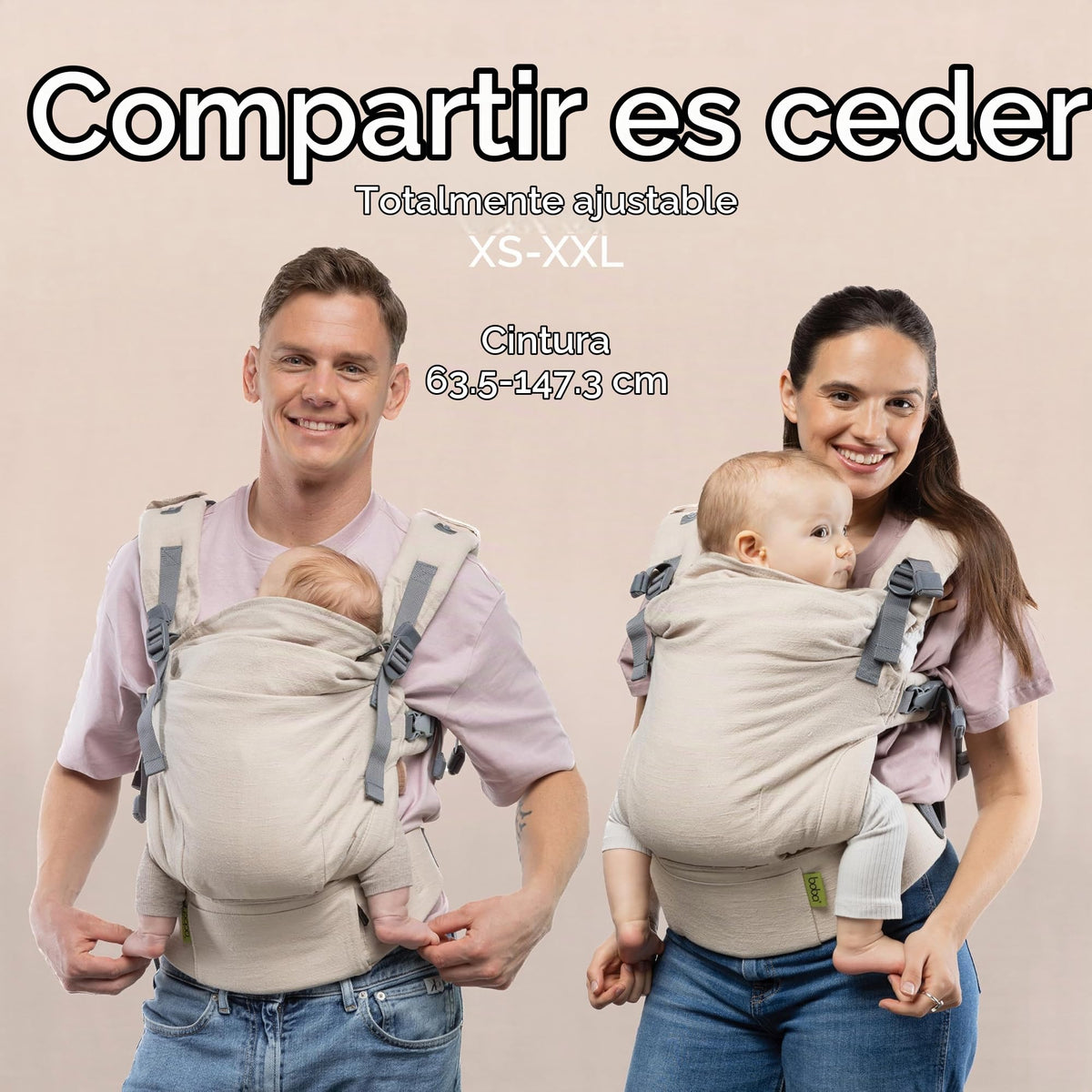 Portabebés Boba X para recién nacidos a niños pequeños - Mezcla de lino transpirable, certificado para cadera saludable, ligero, tamaño pequeño a grande 7-45 libras, portabebés microajustable desde