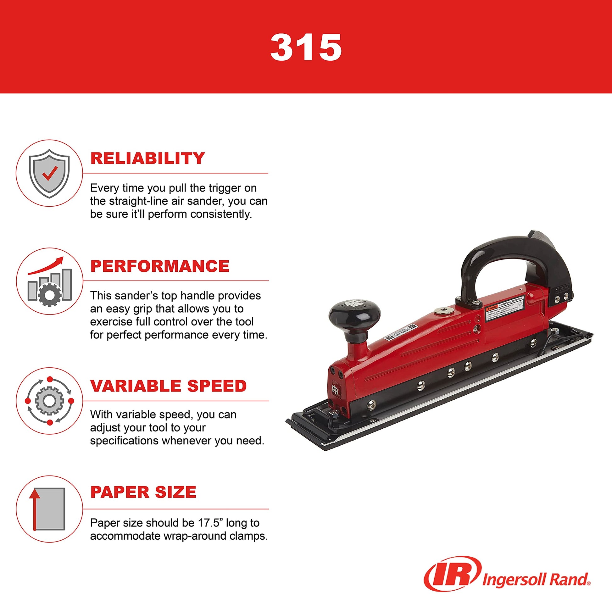 Ingersoll Rand 315 Lijadora de aire de línea recta, almohadilla de 2.75" x 17.5", 3000 spm