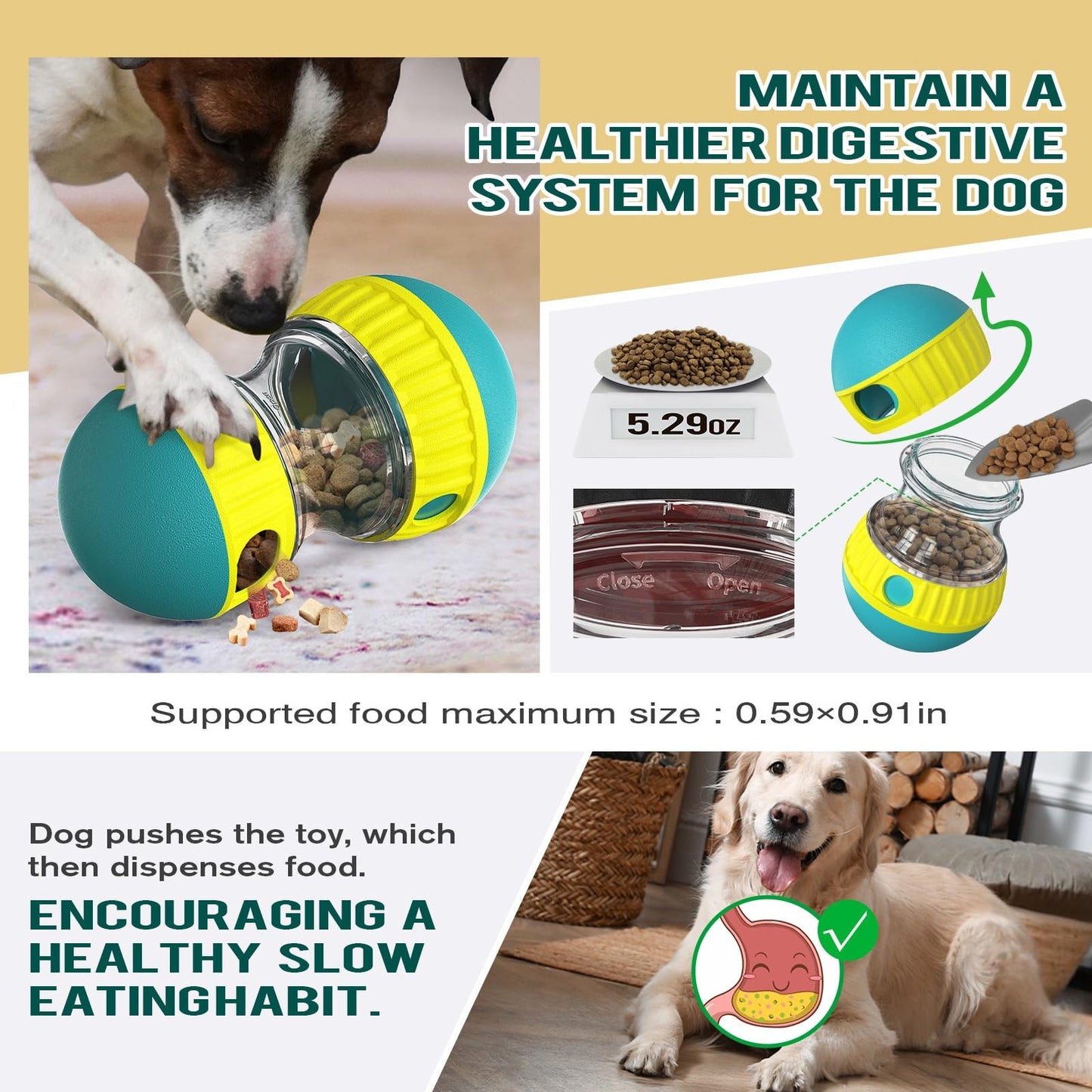 Juguete Dispensador de Alimentos WZDK Verde con Alimentación Lenta para Perro