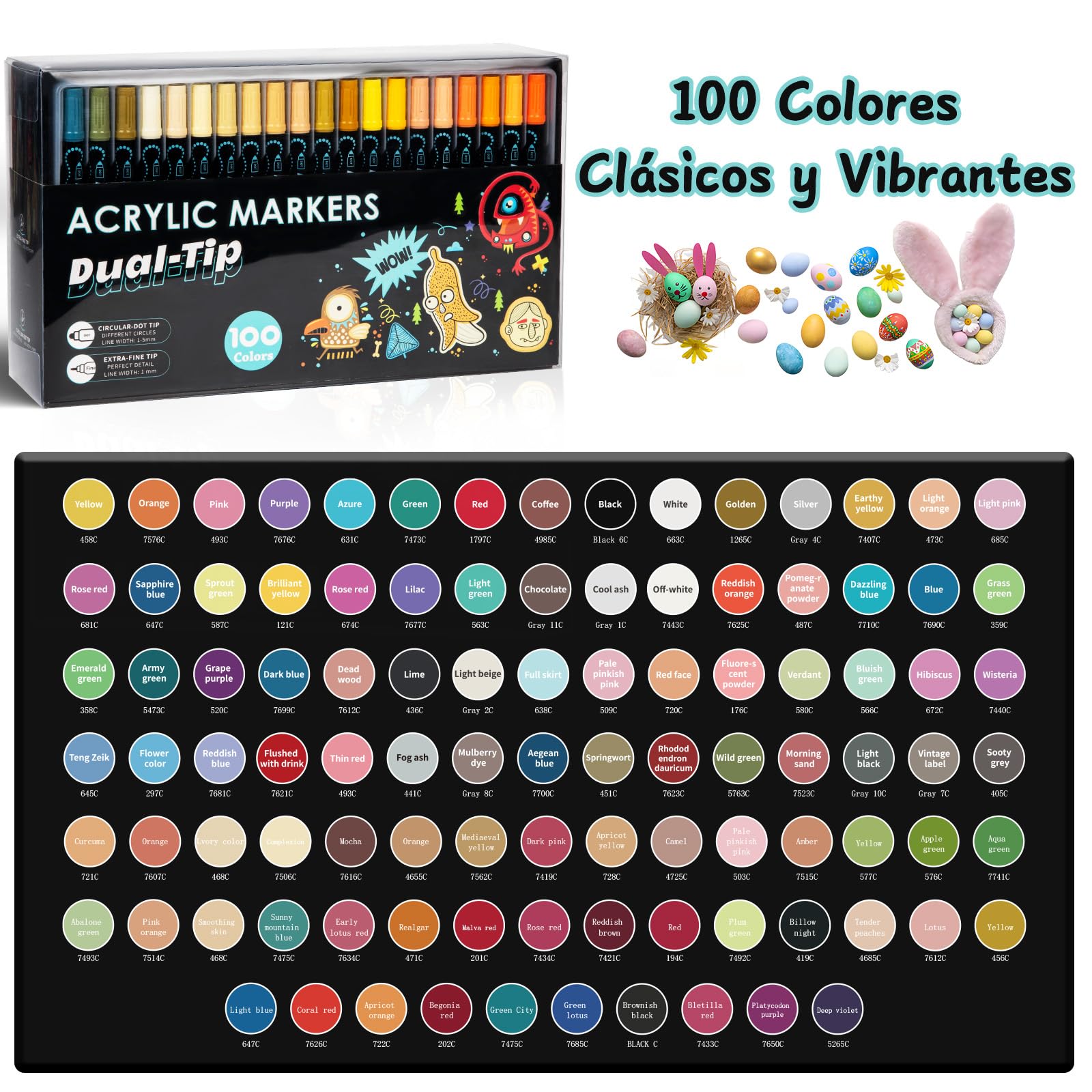 CROSPIN 100 Colores Plumones Acrilicos Doble Punta, Plumones de Pintura Acrilica, No Se Desvanece, Acrylic Markers para Plastico, Lienzo, Piedras, Cristal, Madera, Cerámica, Modelo Hecho a Mano