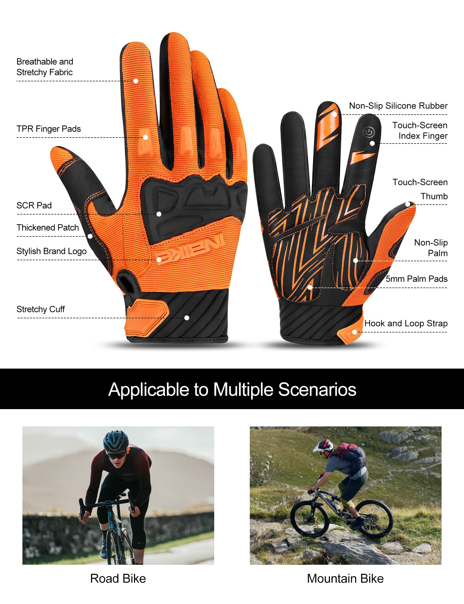 INBIKE - Guantes de bicicleta de montaña para hombre, con protectores de nudillos, acolchados, transpirables, para MTB, motocross, carreras