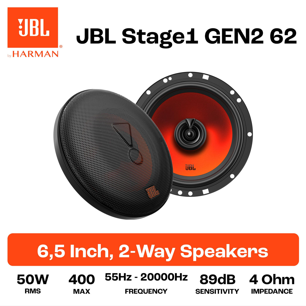 Altavoz Coaxial JBL Stage1 62 Gen2 Negro con Sonido Potente y Claro