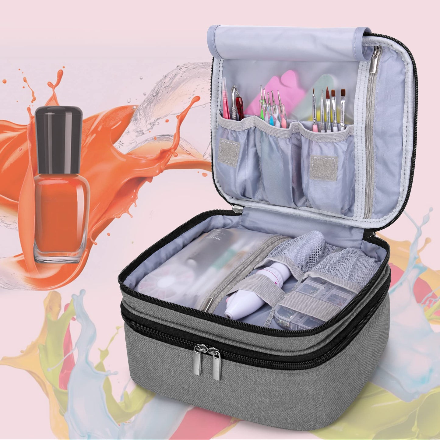 Luxja - Estuche de transporte para esmalte de uñas, capacidad para 30 botellas (15 ml, organizador de doble capa para esmalte de uñas y manicura, gris (solo bolsa)