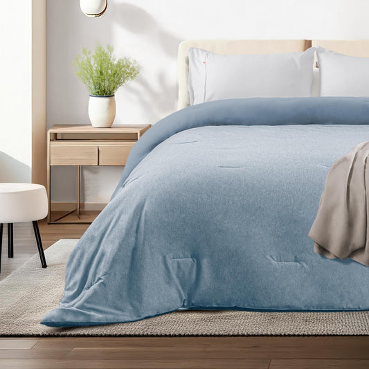 Dreamlab Edredón Acolchado para Toda Estación.Relleno de Microfib. Recubiertas con Gel.Lavado a Máquina.Usar como Edredón o con Funda Duvet. Hipoalergénico. (Azul Mezcl. Jaspeado,Individual 162x223cm)