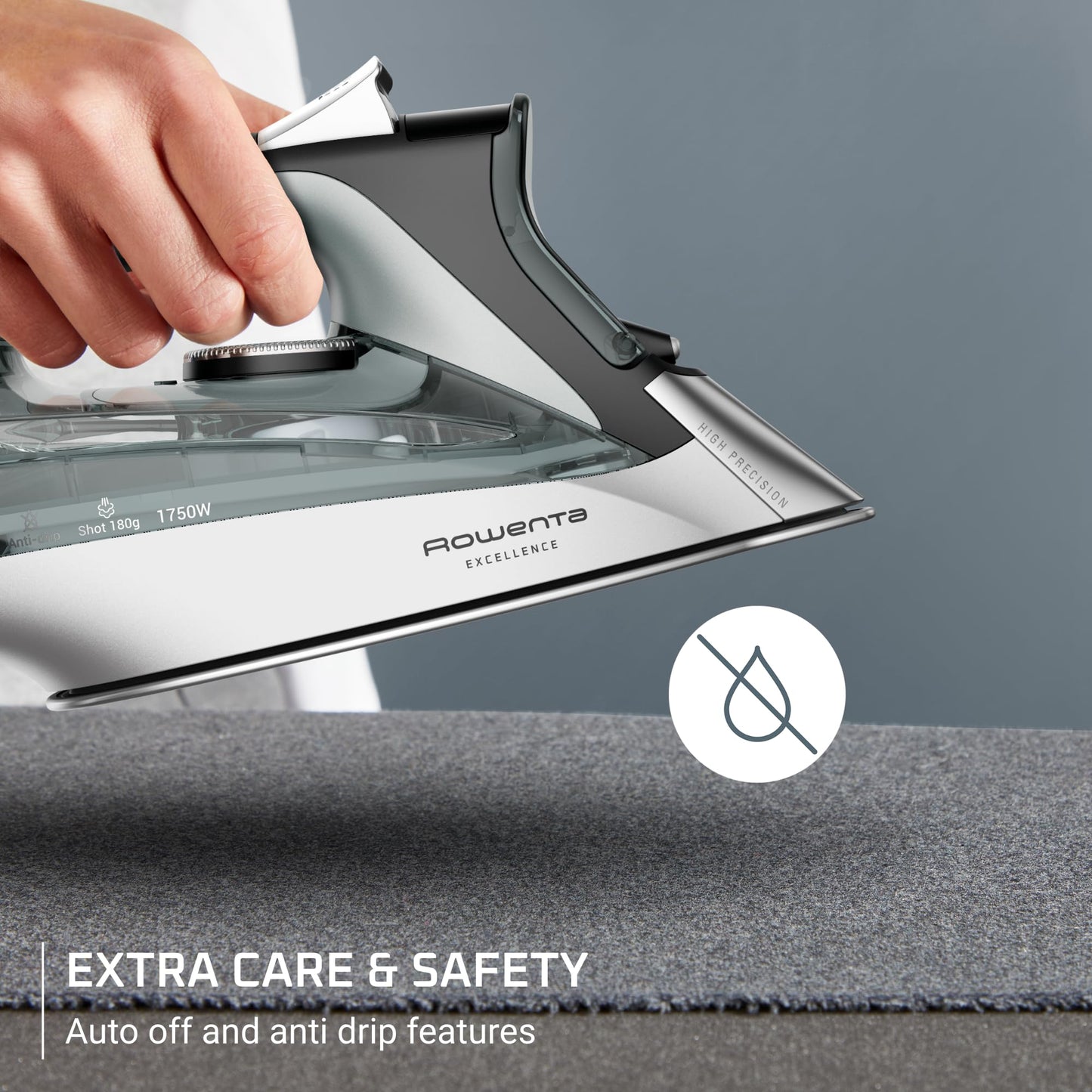 Rowenta Plancha de Vapor Excellence con cable retráctil para practicidad y libertad de movimiento, con panel digital, poderoso vapor de hasta 180 g/min, modelo Eucalyptus DW5432U1