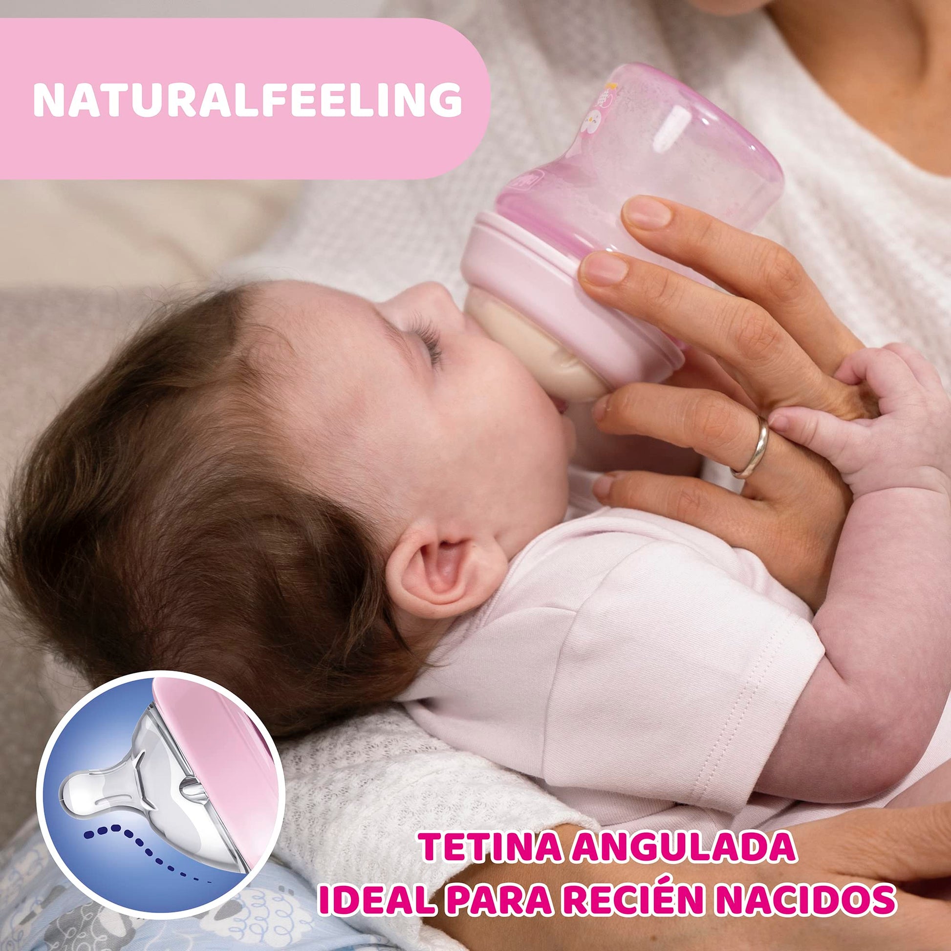 CHICCO, Biberón Natural Feeling, Color Rosa, 150 ml