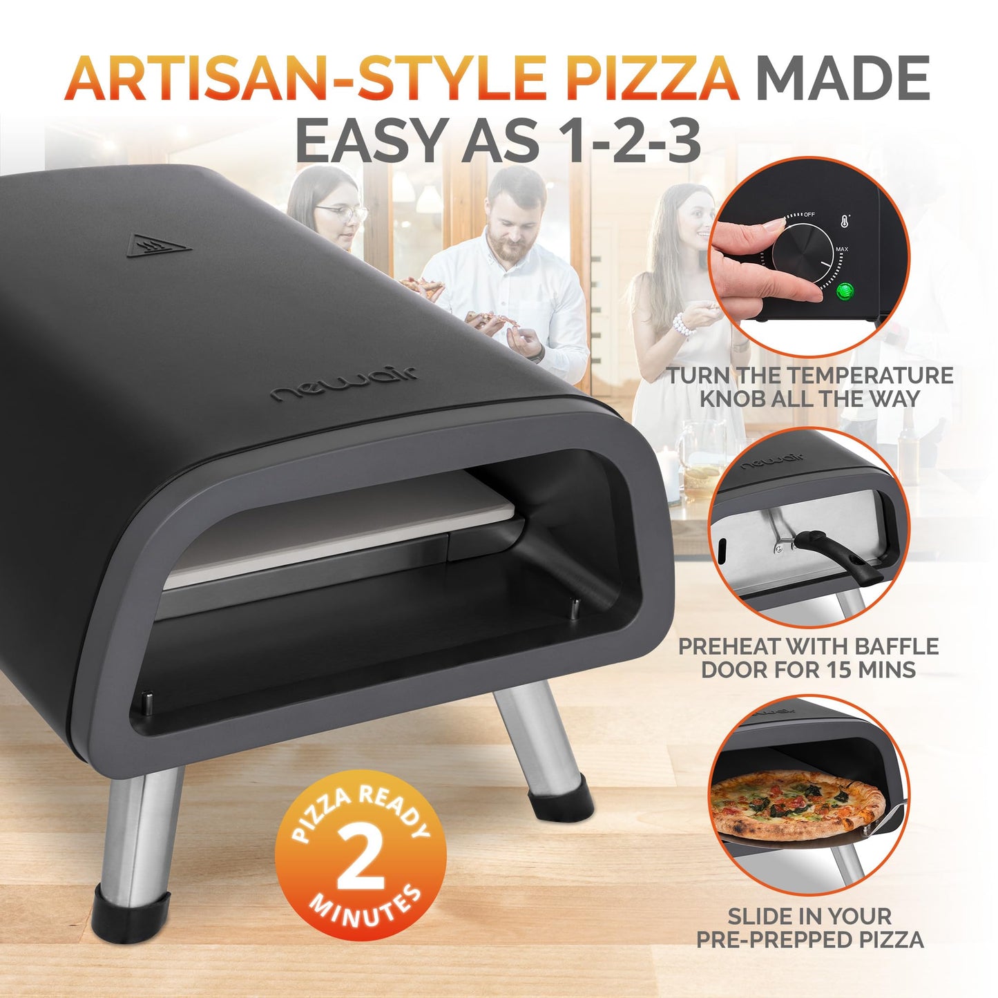 Horno Eléctrico Newair Gris de 12 Pulgadas con Convección 1850 W para Pizza en el Hogar