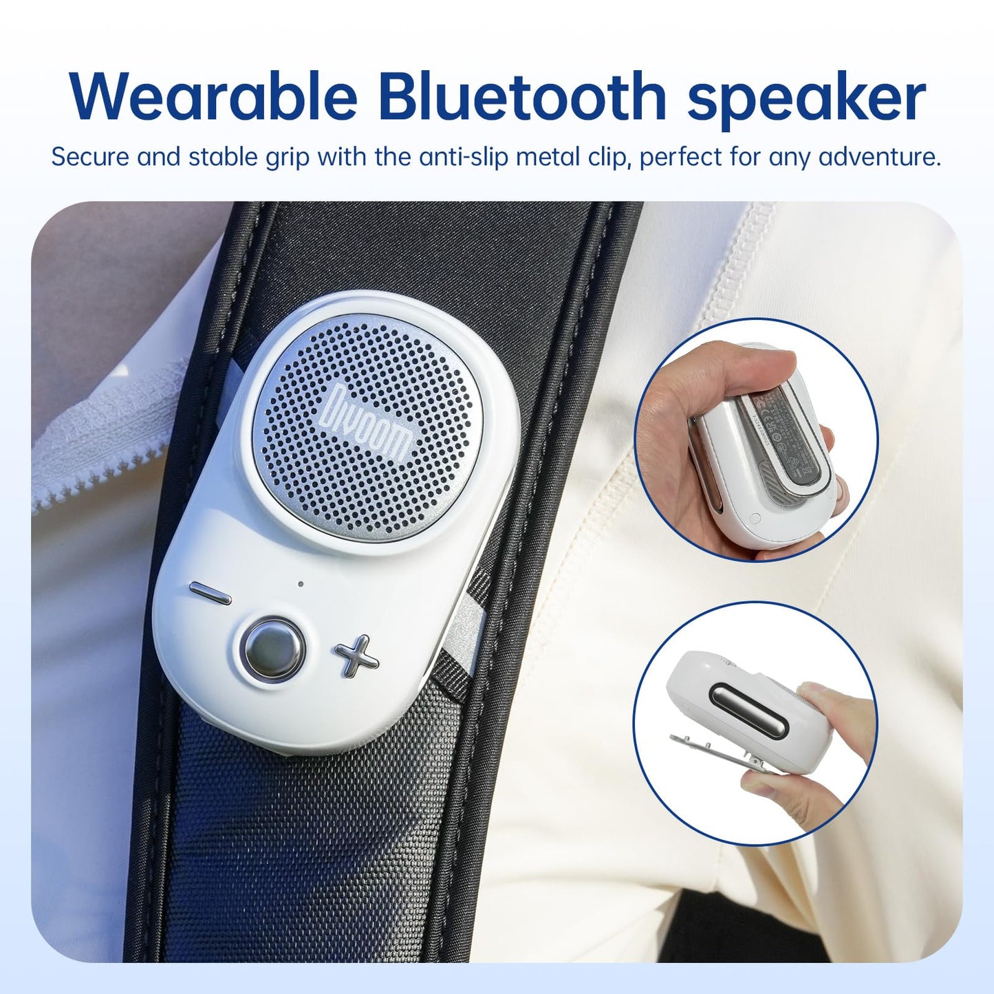 Divoom Itour-S Mini Altavoz portátil Bluetooth portátil, Audio Grande y Graves impactantes, diseño de Clip, IP67 Impermeable y a Prueba de Polvo, 10 Horas de Tiempo de Juego, Altavoz para Viajes en