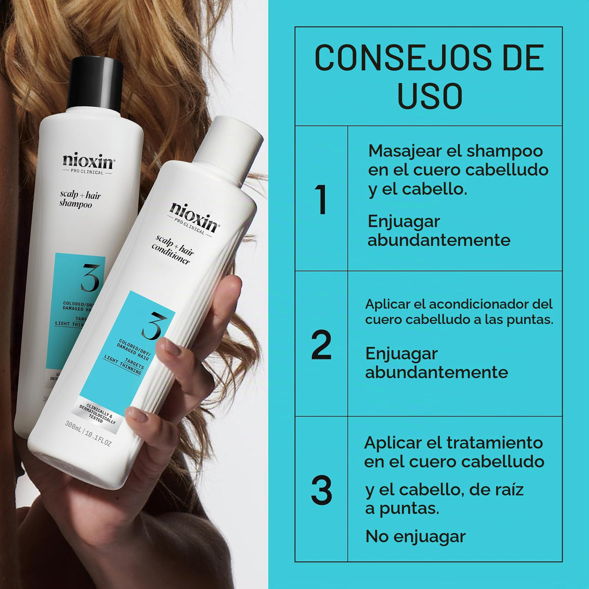Kit del Sistema 3 Nioxin Castaño para Cabello Teñido y Dañado con Debilitamiento Leve
