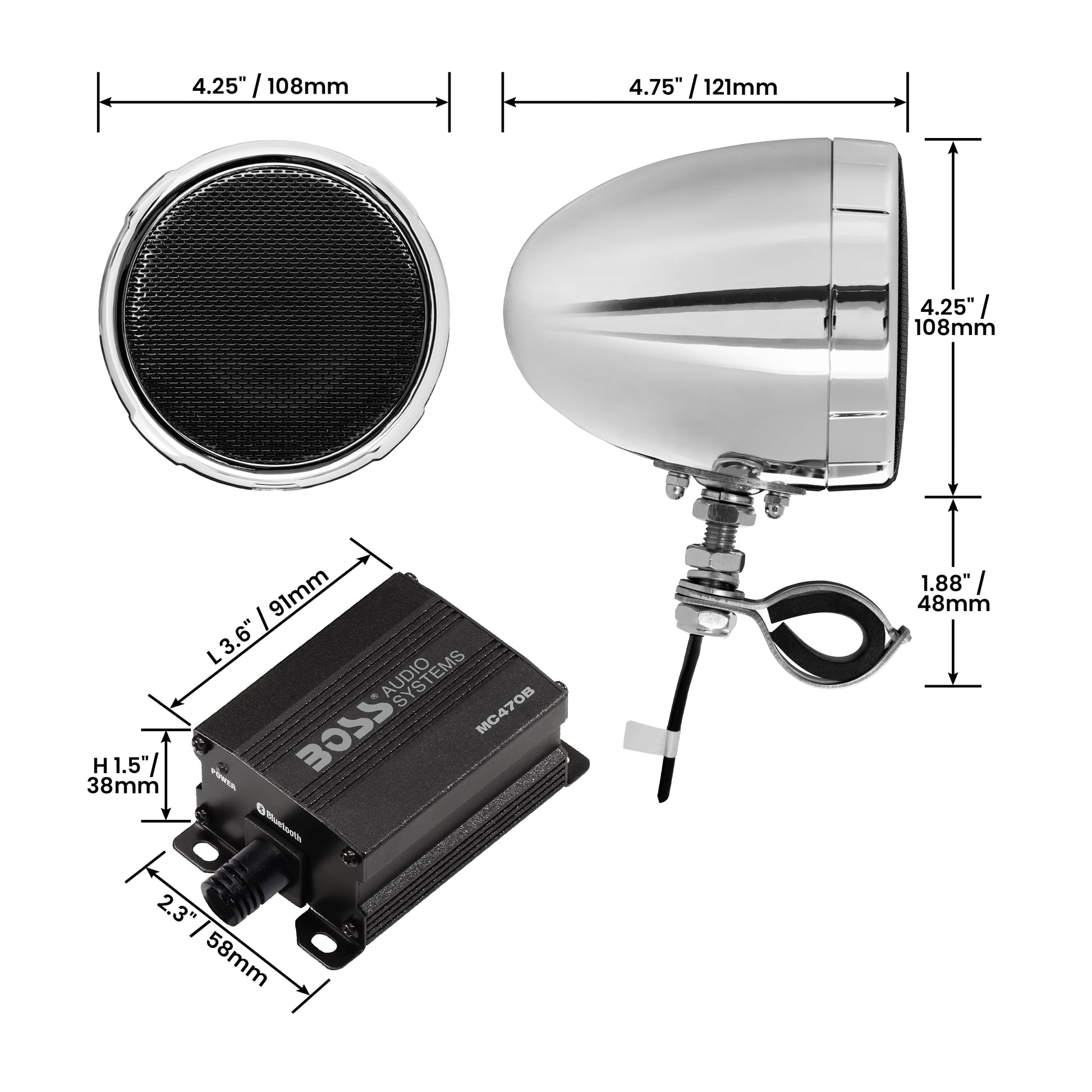 Boss Audio MC470B Bluetooth Enabled Motorcycle/UTV Speaker and 4-Channel Amplifier System