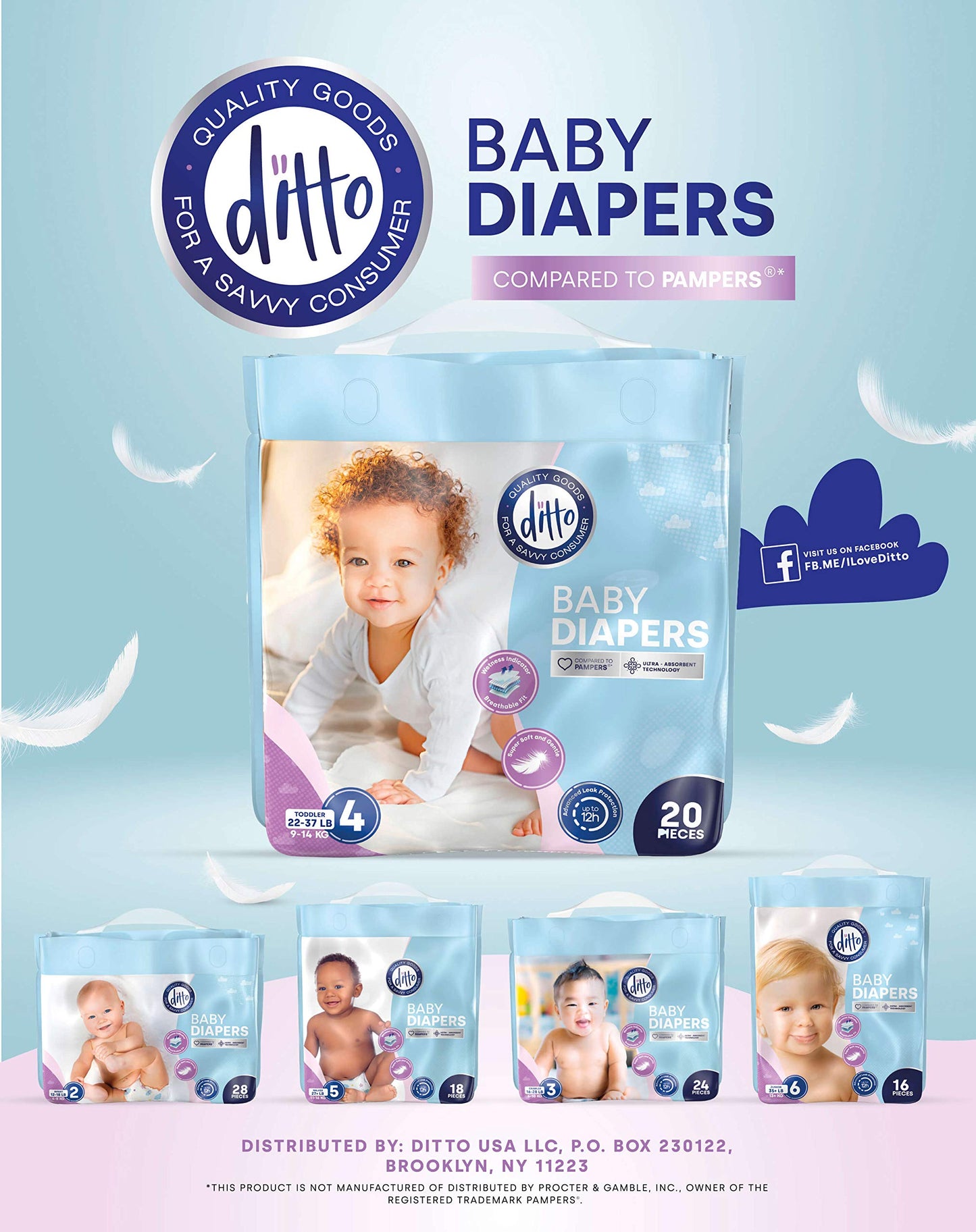 Ditto - Pañales para bebé (talla 2)