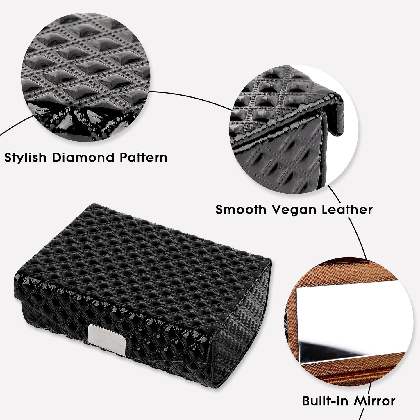 BUNCHBRAVO - Estuche para lápiz labial para 2 tubos, patrón de diamante, soporte para lápiz labial de piel vegano con espejo para retocar, organizador de maquillaje de viaje con cierre a presión