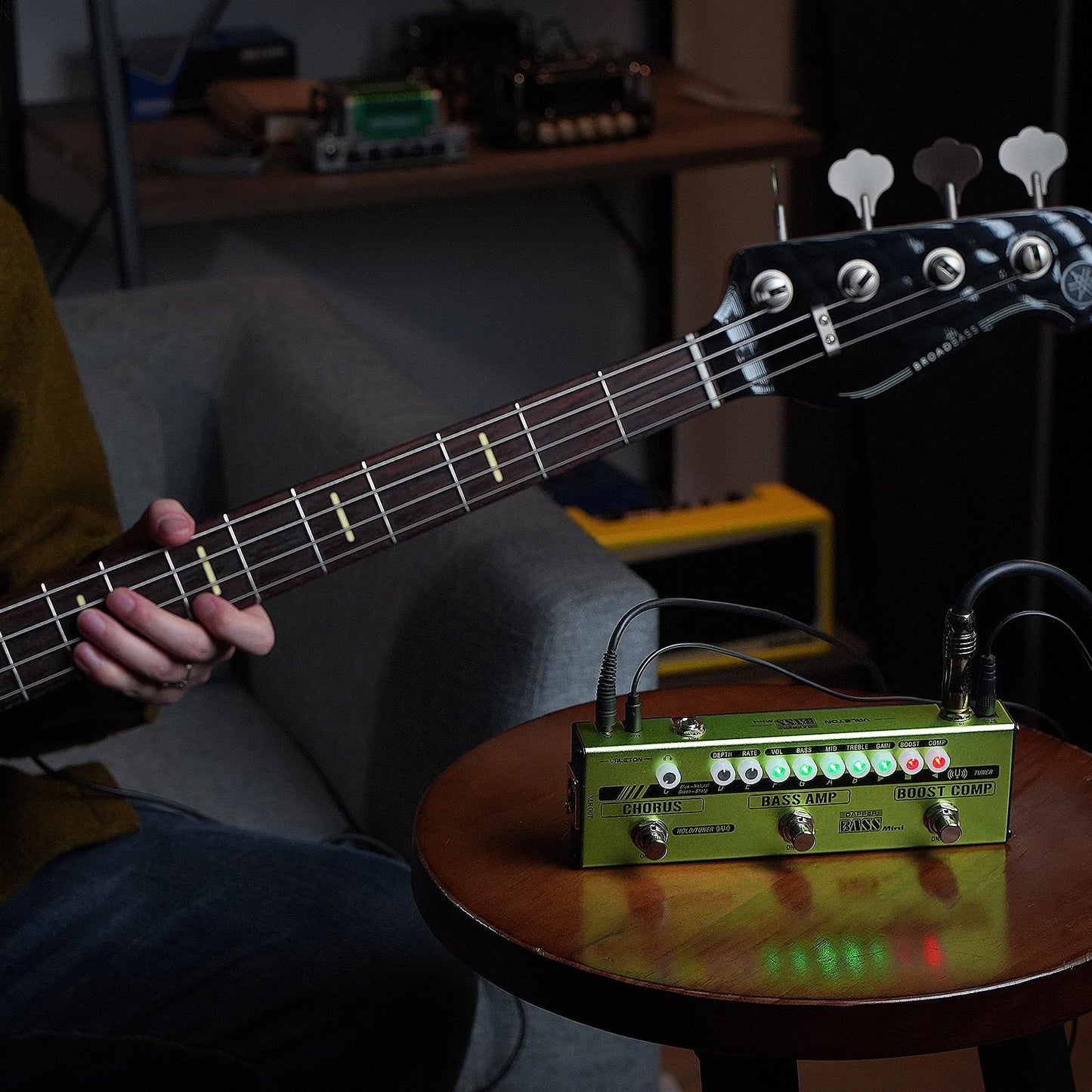 Pedal de Efectos Múltiples Valeton Bass Verde Amplificador Analógico Boost Comp Chorus para Bajo