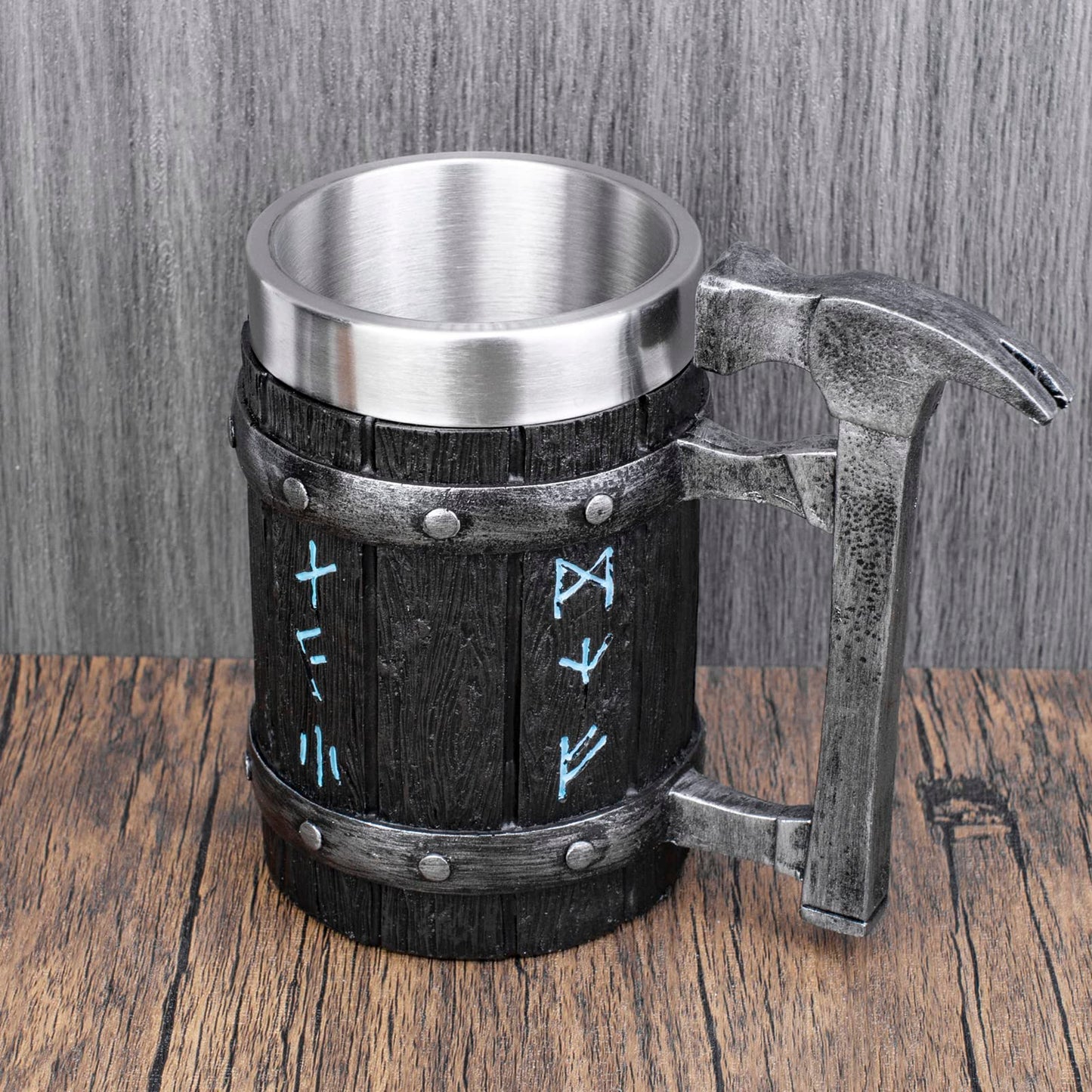 KTOTKMOTA - Taza de martillo nórdico vikingo, con revestimiento de acero inoxidable, jarra de cerveza de resina, decoración nórdica, taza de jugo de leche de café, 20 onzas