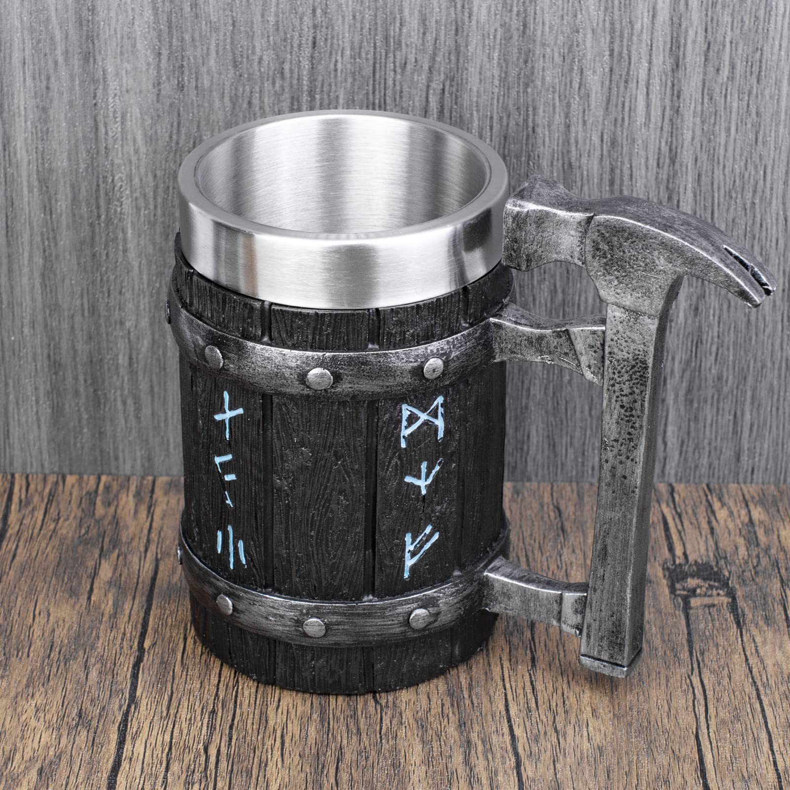 KTOTKMOTA - Taza de martillo nórdico vikingo, con revestimiento de acero inoxidable, jarra de cerveza de resina, decoración nórdica, taza de jugo de leche de café, 20 onzas