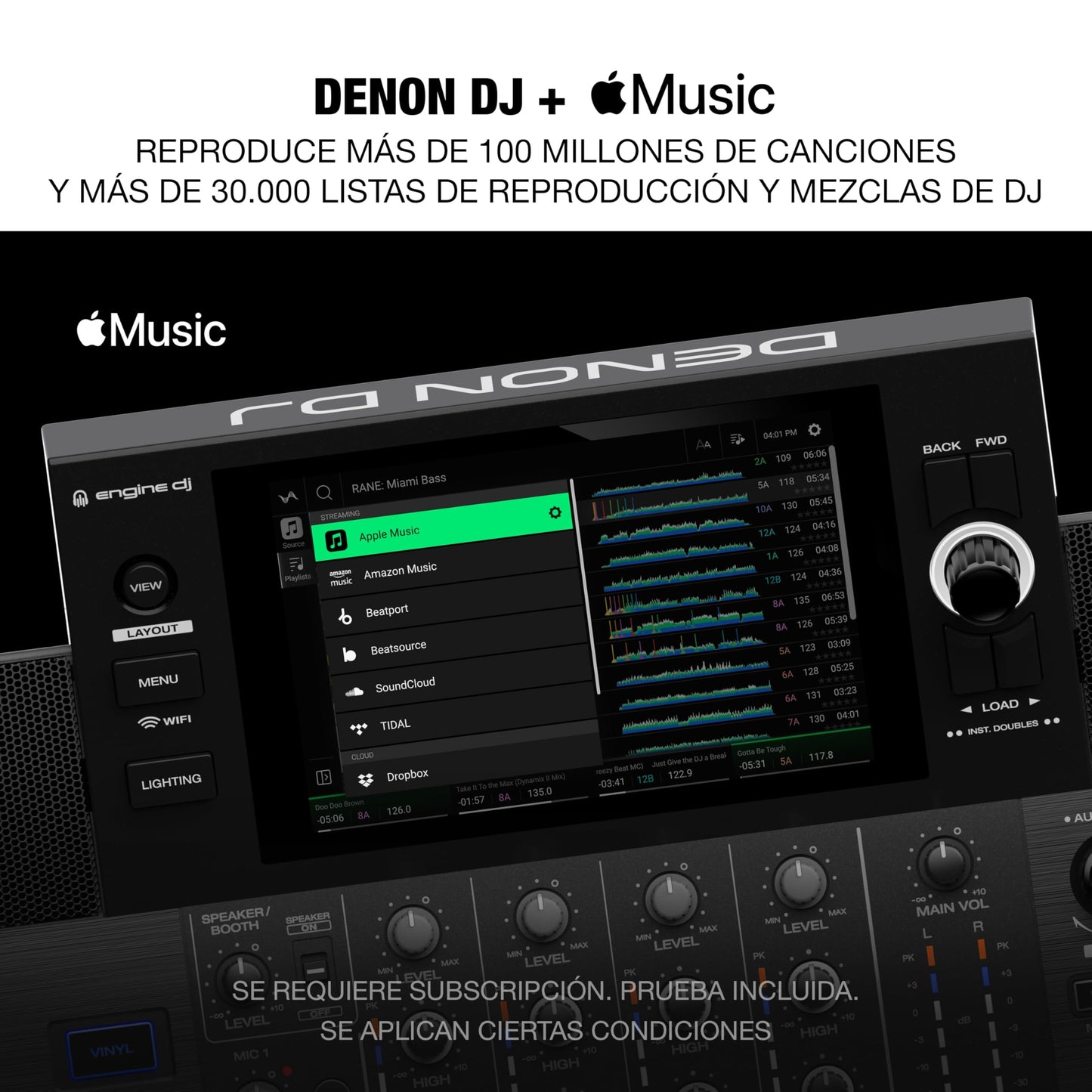 Denon DJ SC Live 4 Controlador DJ con separación de Stems en 4 Decks, Streaming por WiFi, Altavoces Integrados, Compatible con Serato DJ y Virtual DJ