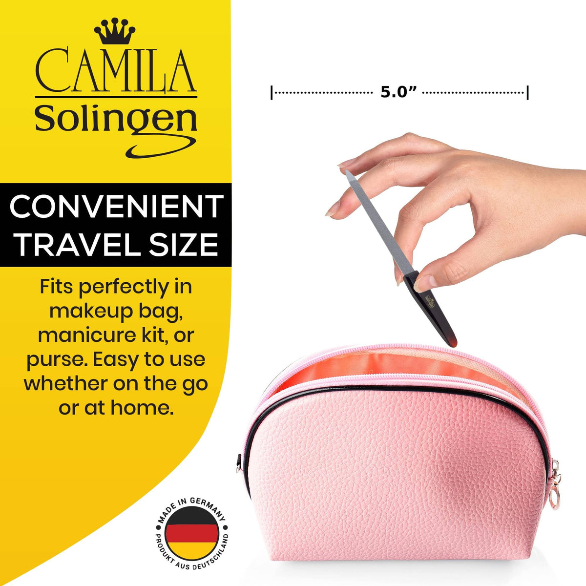 Camila Solingen CS17 2 Pack Professional Sapphire Metal Nail File Pointed for Fingernail and Toenail Care. Double Sided Coarse Fine for Manicure Pedicure. Stainless Steel from Solingen Germany 5 inch
