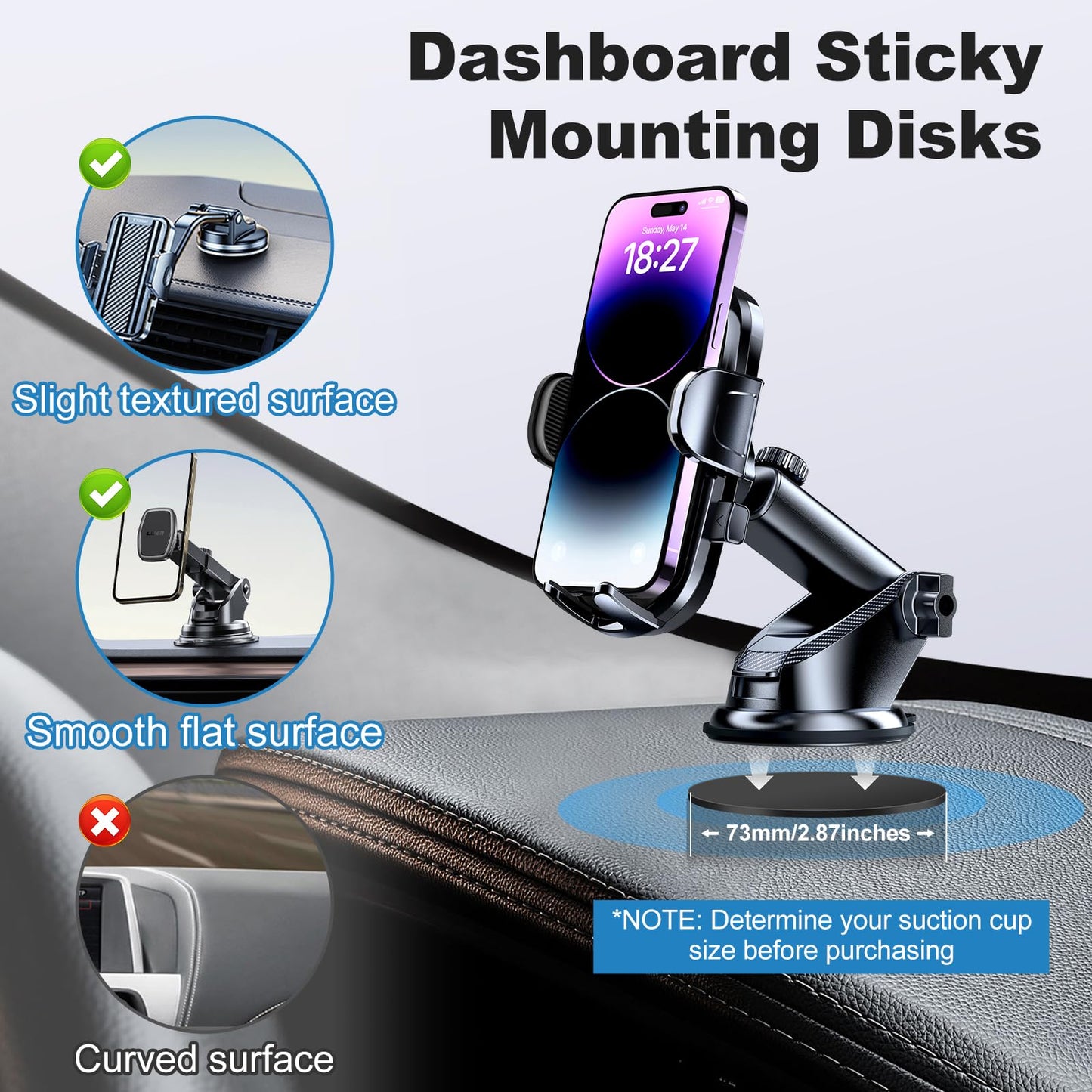 Disco de montaje calcomanía para tablero de instrumentos para montaje de teléfono con ventosa, disco calcomanía resistente al calor para soporte de teléfono celular de coche, 2 unidades de 73 mm (2.87