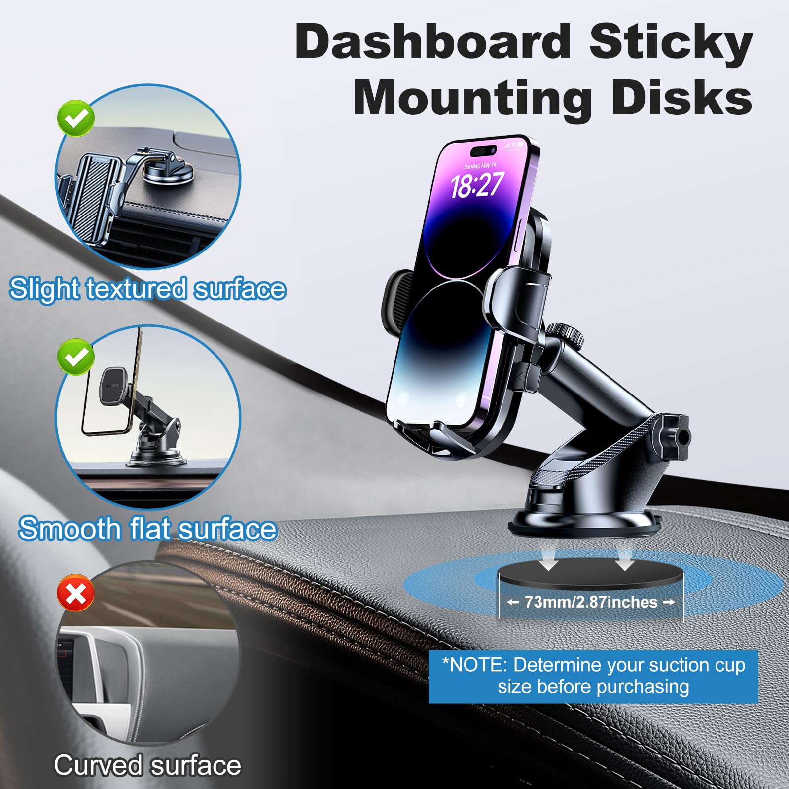 Disco de montaje calcomanía para tablero de instrumentos para montaje de teléfono con ventosa, disco calcomanía resistente al calor para soporte de teléfono celular de coche, 2 unidades de 73 mm (2.87