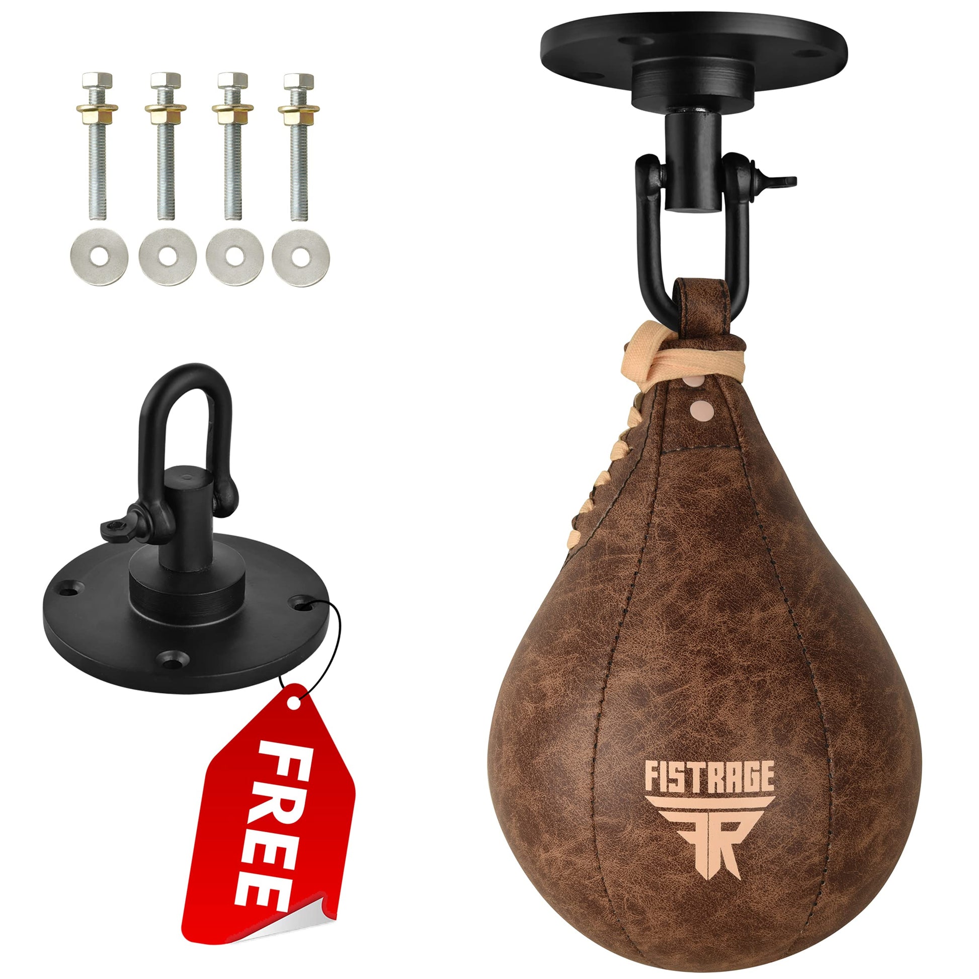 Bolsa de Boxeo FISTRAGE Beige con Kit de Entrenamiento Giratorio de Piel para MMA y Muay Thai