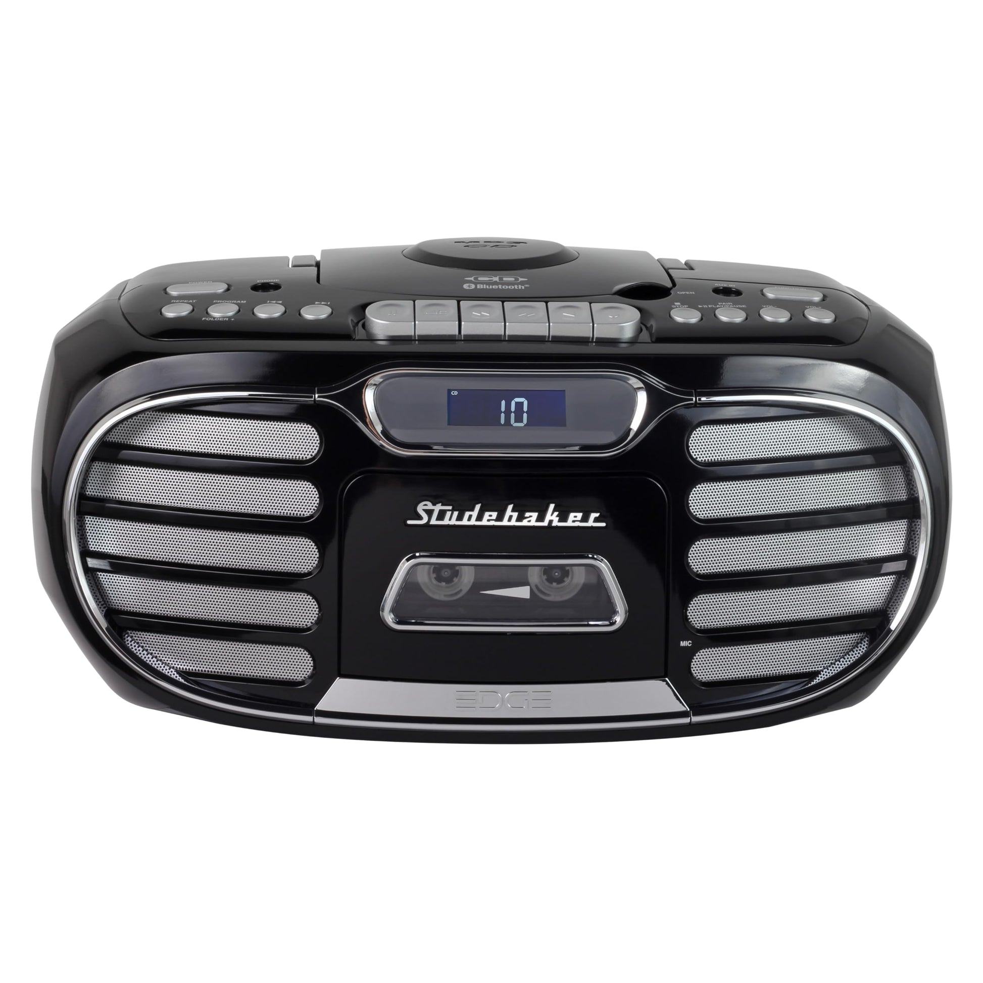 Boombox Bluetooth Retro Edge Negro con Reproductor de CD/Cassette y Radio Estéreo AM-FM
