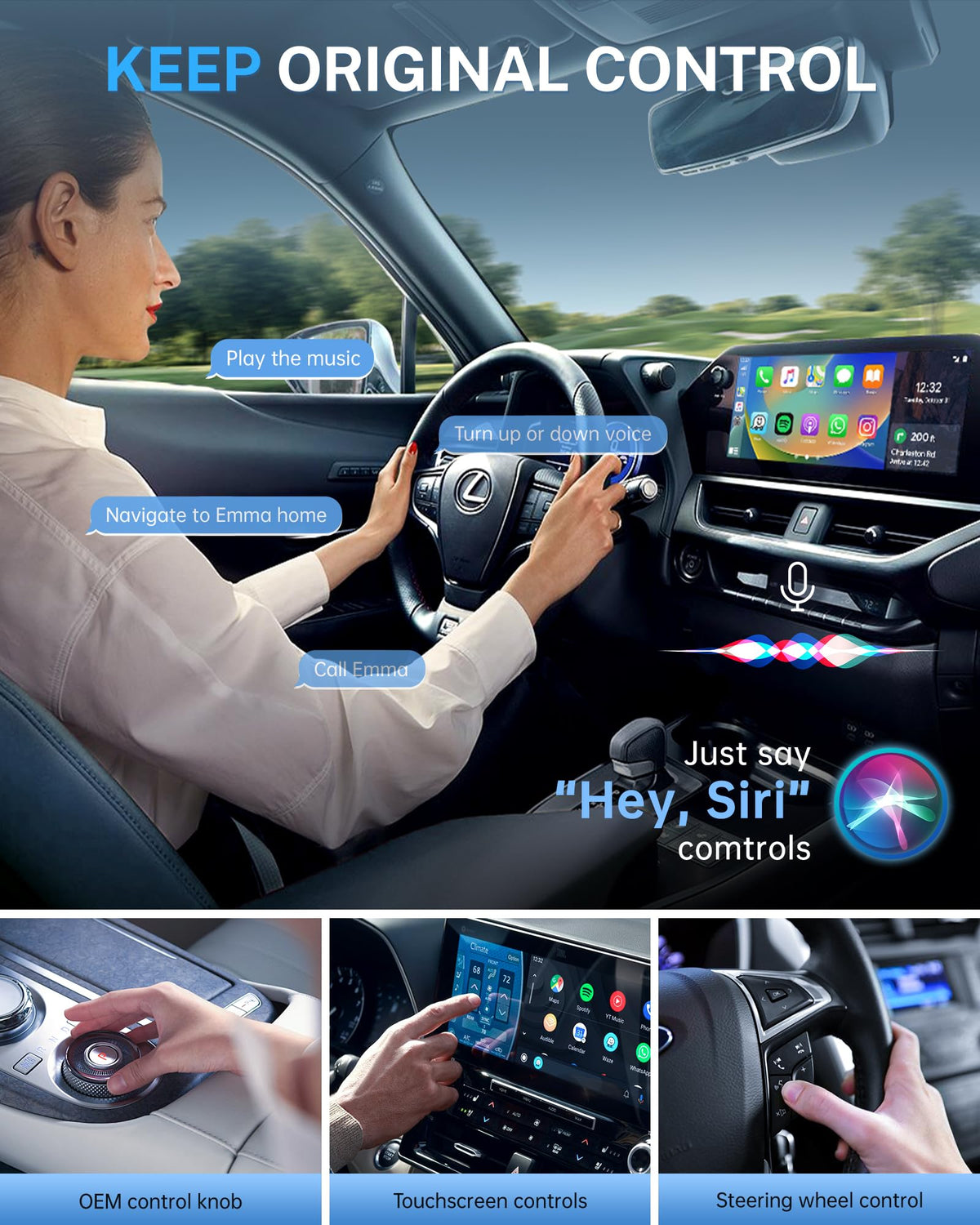Adaptador CarPlay Inalámbrico Jemluse Gris con Conexión Multidispositivo para iPhone