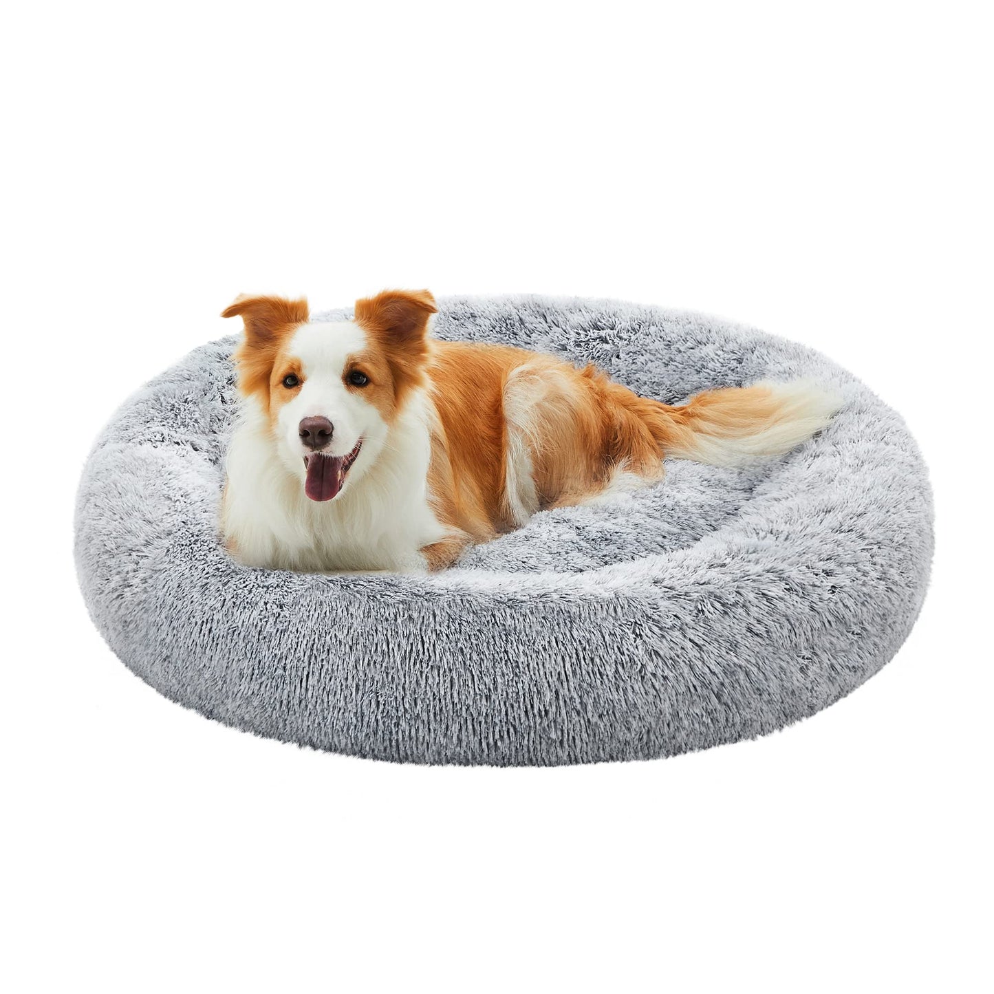Feandrea Cama de Perros, Cama para Mascotas, Diámetro de 100 cm, Cojín Central Extraíble y Lavable, Alfombra de Felpa, Gris Ombré MPGW042G01