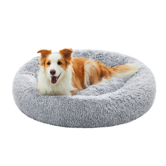 Feandrea Cama de Perros, Cama para Mascotas, Diámetro de 100 cm, Cojín Central Extraíble y Lavable, Alfombra de Felpa, Gris Ombré MPGW042G01