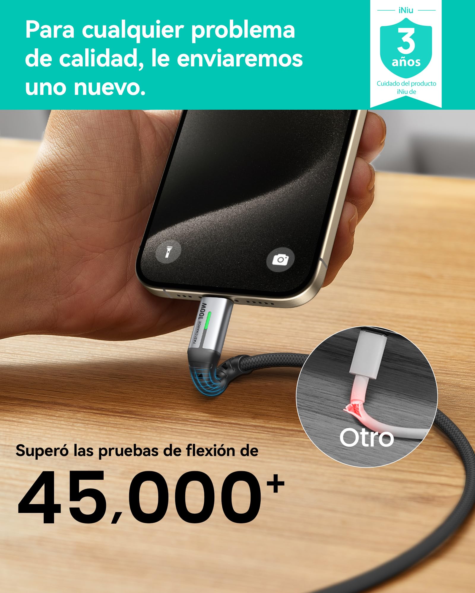 INIU Cable USB C a USB C, 100W [2m+2m] Cable USB C Carga Rapida PD QC 4.0 Cable Tipo C Nylon para iPhone 16 15 MacBook Pro 2020 Samsung S23 Ultra iPad Air Google Pixel Xiaomi Huawei Steam Deck