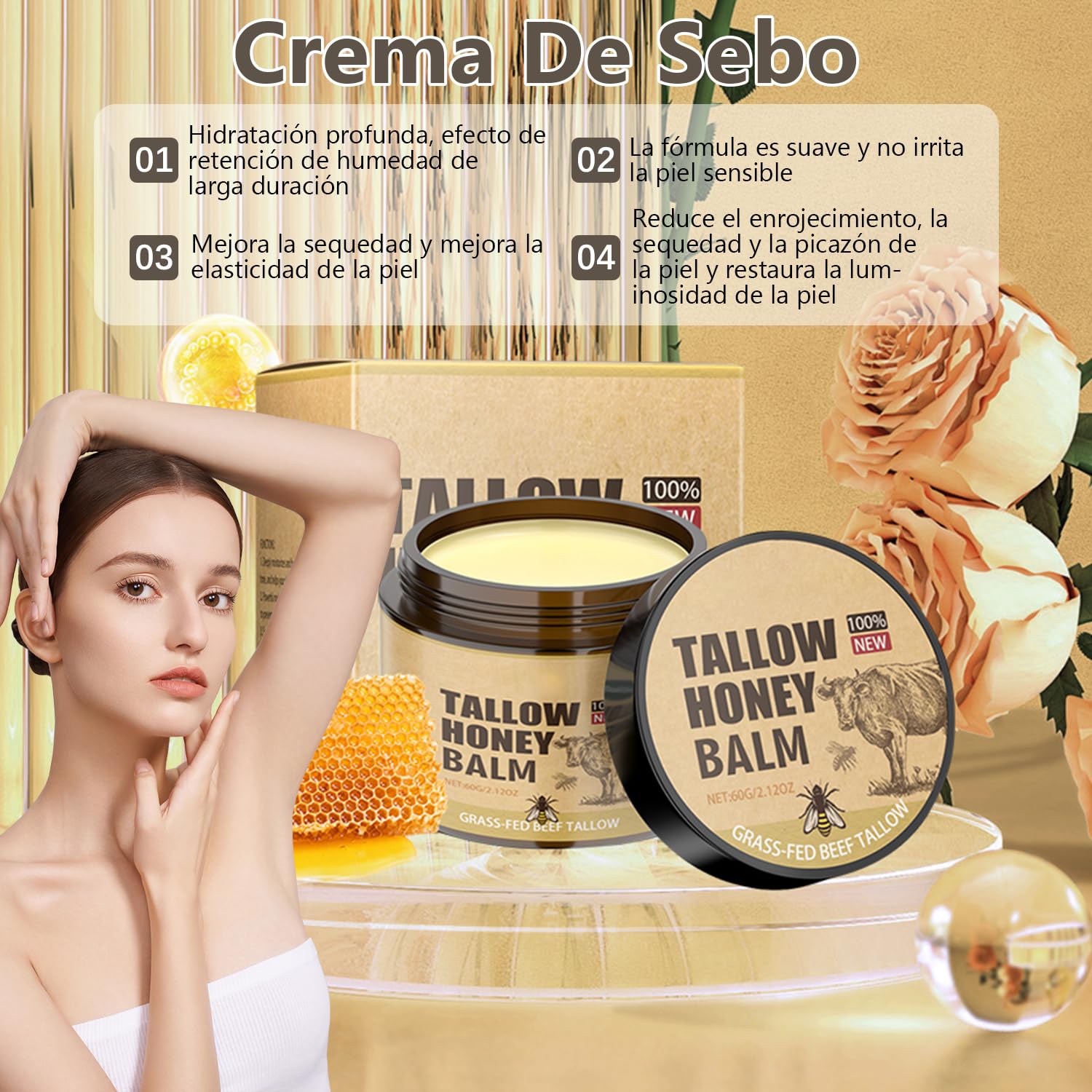 Bálsamo de miel de sebo y crema hidratante facial de mantequilla - Nutrición para rostro y cuerpo - 2 piezas