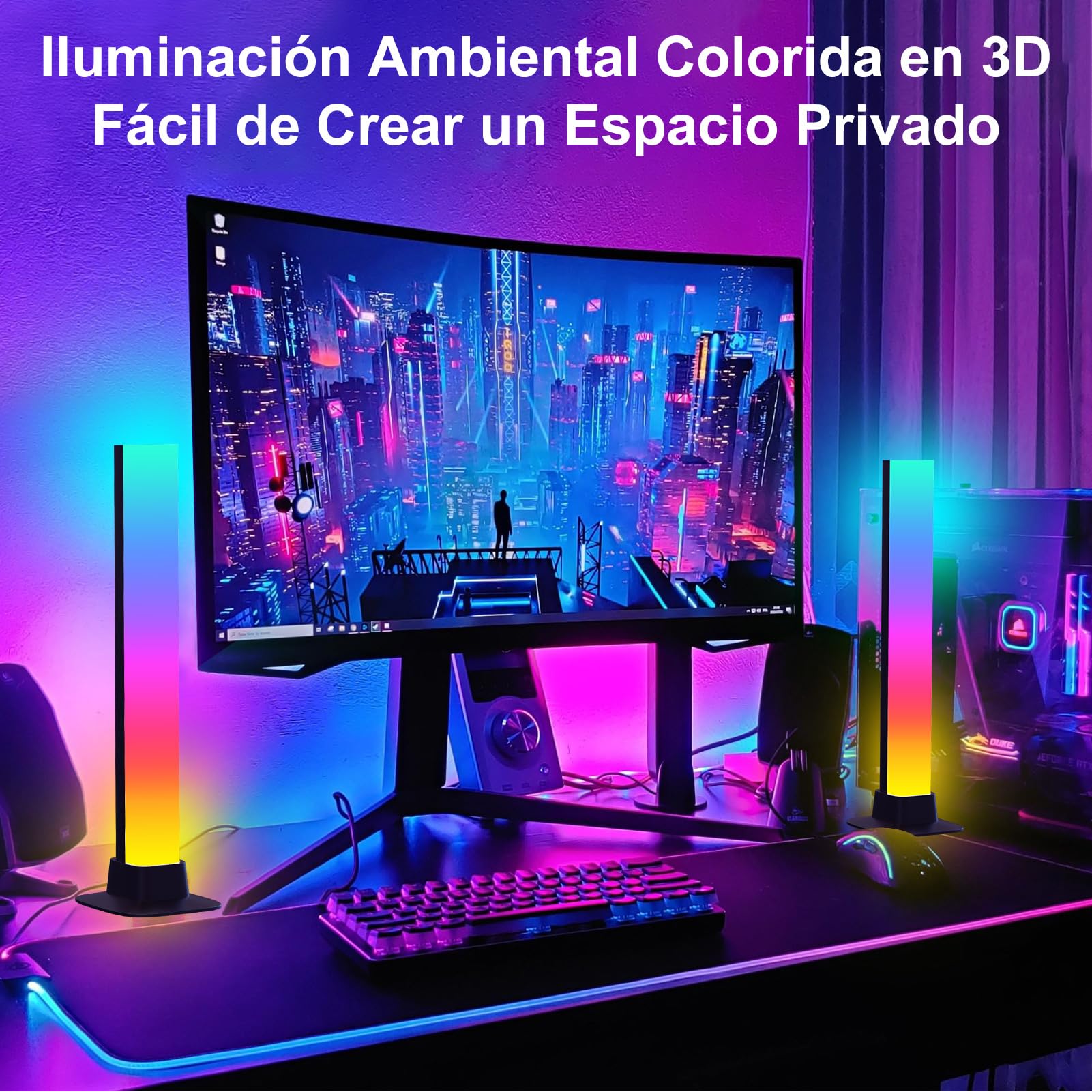 KUAEAY Barras de Luces LED Inteligente,Tira LED para TV,30CM RGB de Luz, Control de Aplicacion y Voz, 10 Modos de Escena, 4 Modo de Música,Lampara Gamer para Habitación Gaming,TV/PC