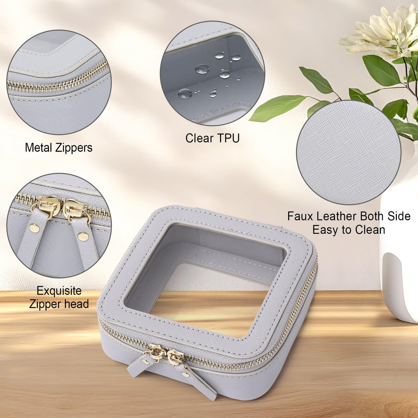 Pinkmik - Bolsa de maquillaje transparente para cosméticos y artículos de cambiador para mujer, bolsa de cepillo para polvo transparente con cierre (F/gris, M+MINI), F/Gray, M+MINI, Bolsa de