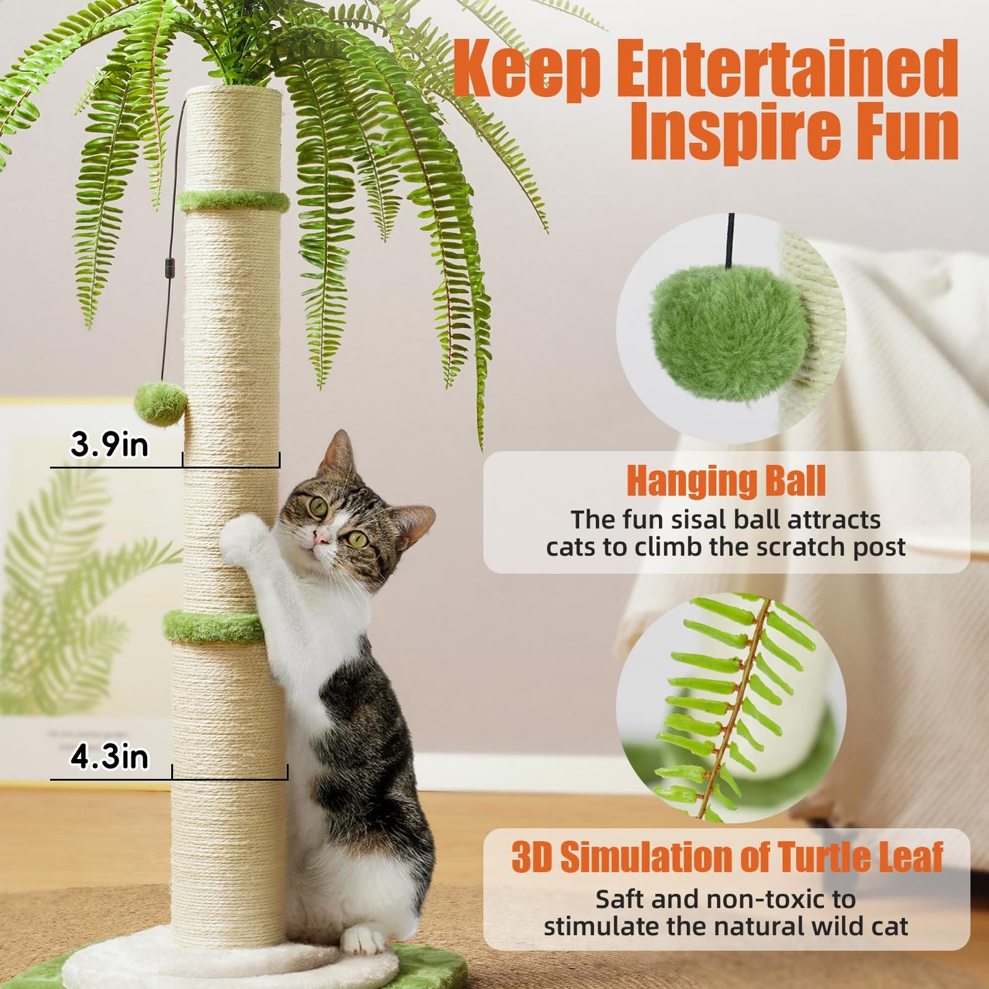 Honcet - Poste rascador para gatos de 42 pulgadas de alto, postes de rascar duraderos para gatos de interior, ideal para gatos grandes, garantiza una satisfacción de gatos de larga duración