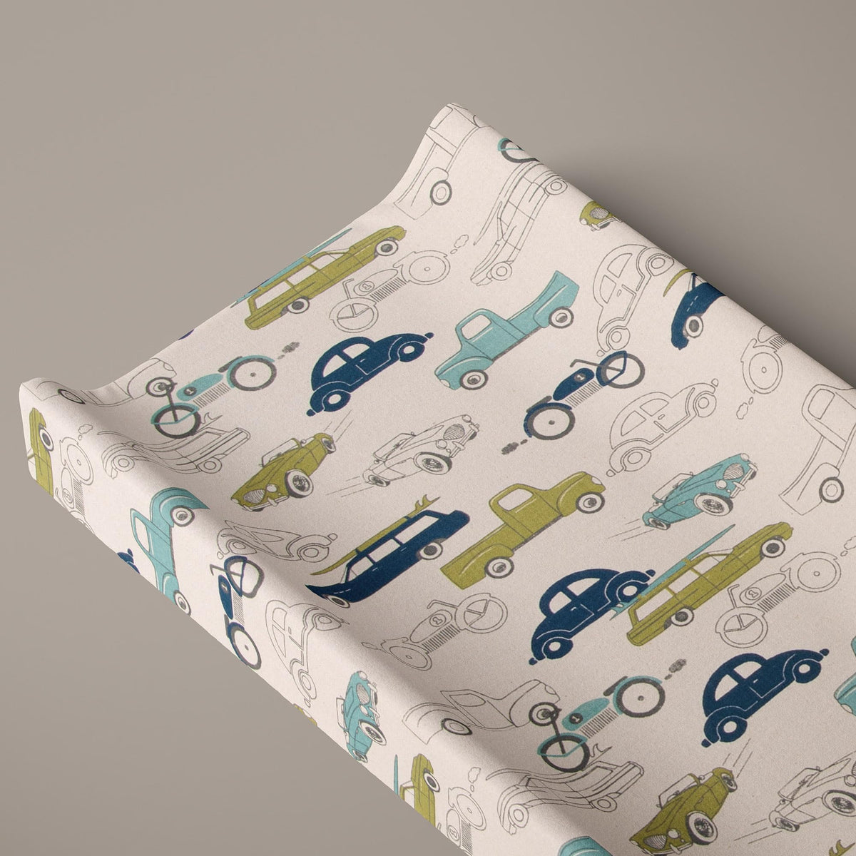 Glenna Jean - Funda de algodón para cambiador de pañales para bebés, coches, camiones, motocicletas, carreras, automóviles, niños, niñas, cuarto de bebé, azul y verde