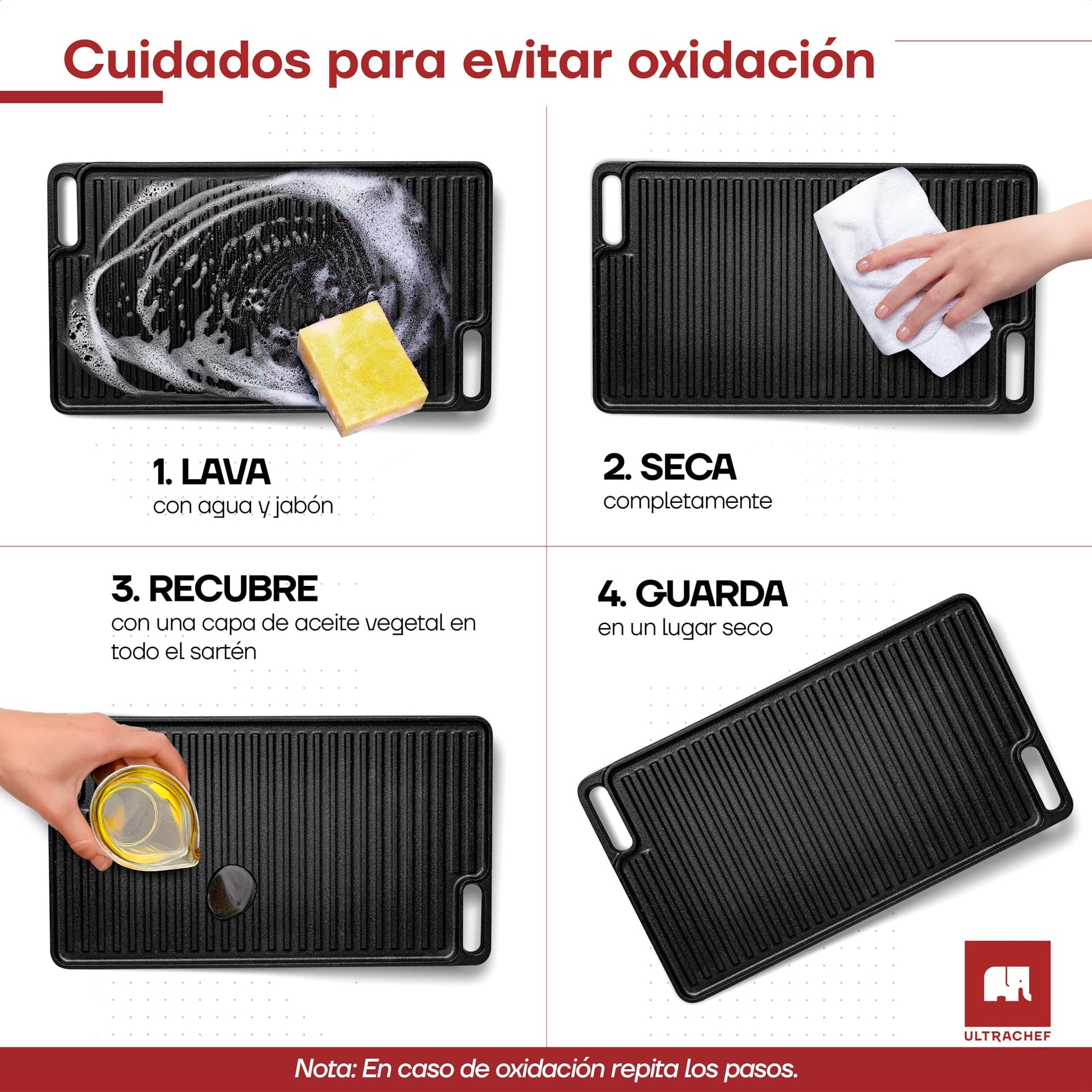 Plancha ULTRACHEF Negro Reversible de Hierro Fundido Rectangular 45 x 26 cm