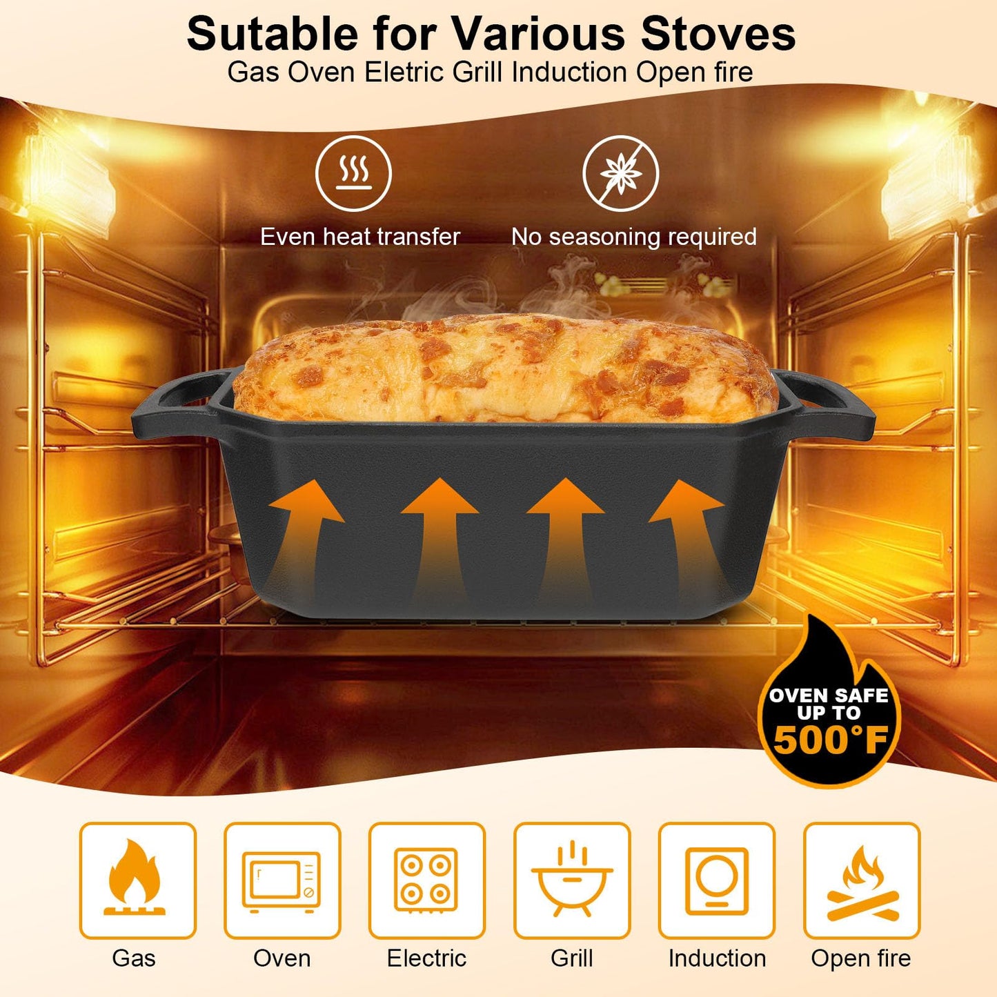 Horno holandés de hierro fundido presazonado para hornear pan con tapa de sartén, horno holandés ovalado de 3,6 cuartos de galón, sartén para horno de pan | Suministros para hornear pan de masa