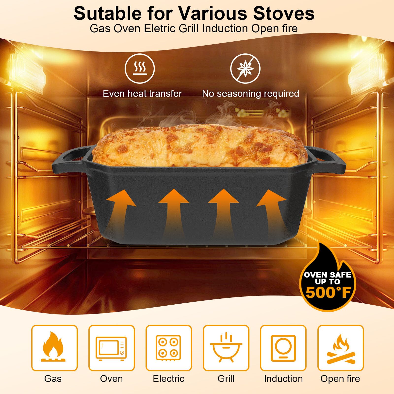 Horno holandés de hierro fundido presazonado para hornear pan con tapa de sartén, horno holandés ovalado de 3,6 cuartos de galón, sartén para horno de pan | Suministros para hornear pan de masa