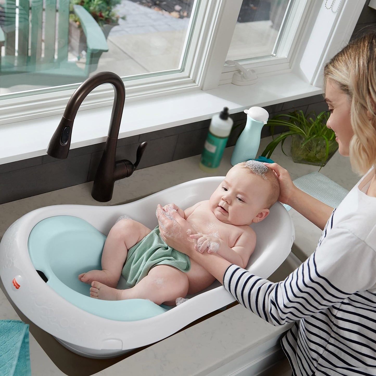 Fisher-Price Baby, Bañera de Lujo 4 en 1, Tina de Baño para bebés en etapa de desarrollo