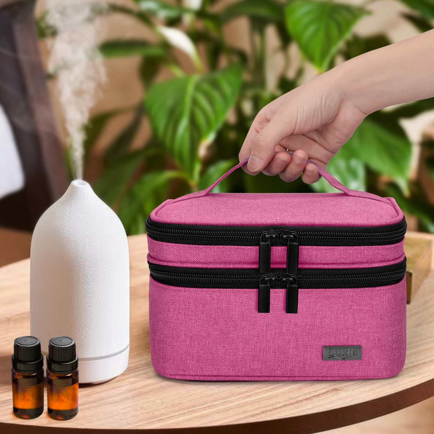 (Double-layer Bag: Fits for 30 bottles, Pink) - Luxja Essential Oil Carrying Case - Holds 30 Bottles (5ml-30ml, Also Fits for Roller Bottles), Double-Layer Organiser for Essential Oil and Accessories, Pink