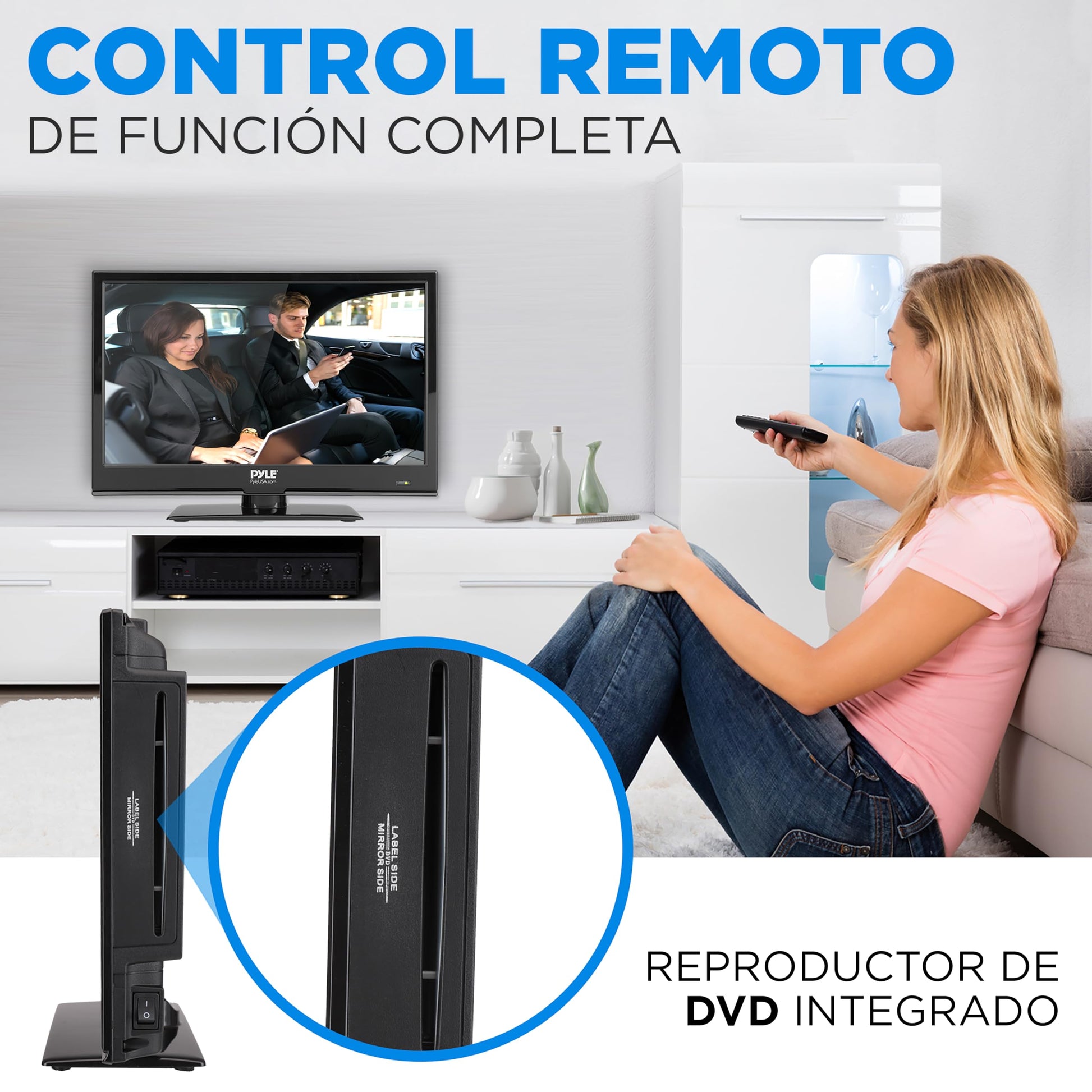 Pyle TV LED 15 pulgadas 1080p - pantalla plana FHD, HDMI, RCA, DVD integrado, montable en pared, compatible con Mac y PC, control remoto, negro