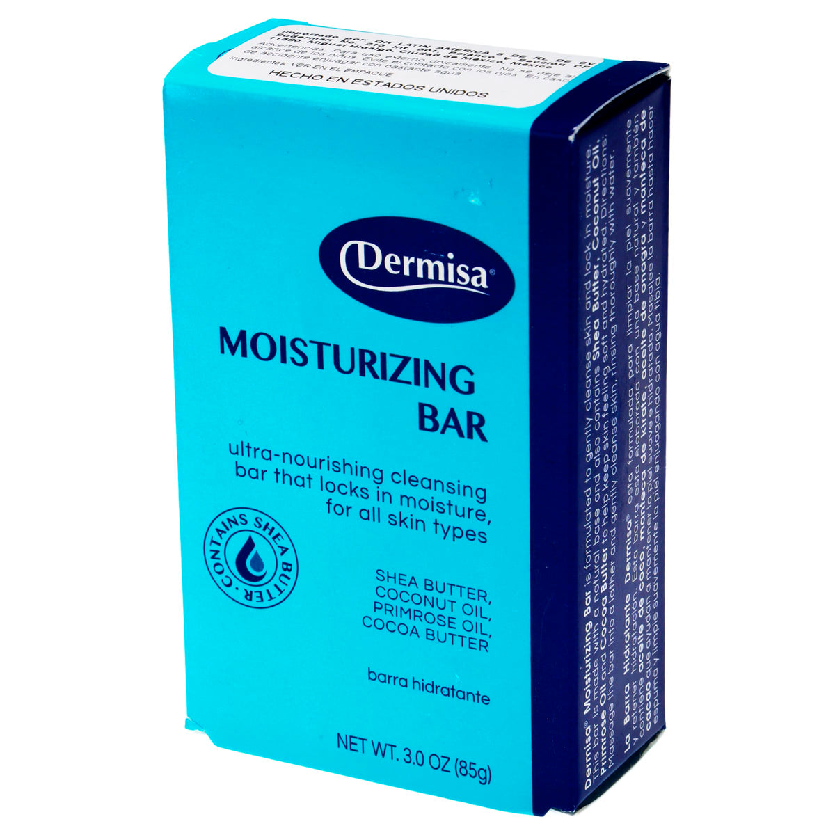 DERMISA BARRA DE JABON HIDRATANTE CON MANTECA DE KARITE Y CACAO, Y ACEITE DE COCO Y DE ONAGRA 85GR 3 PIEZAS