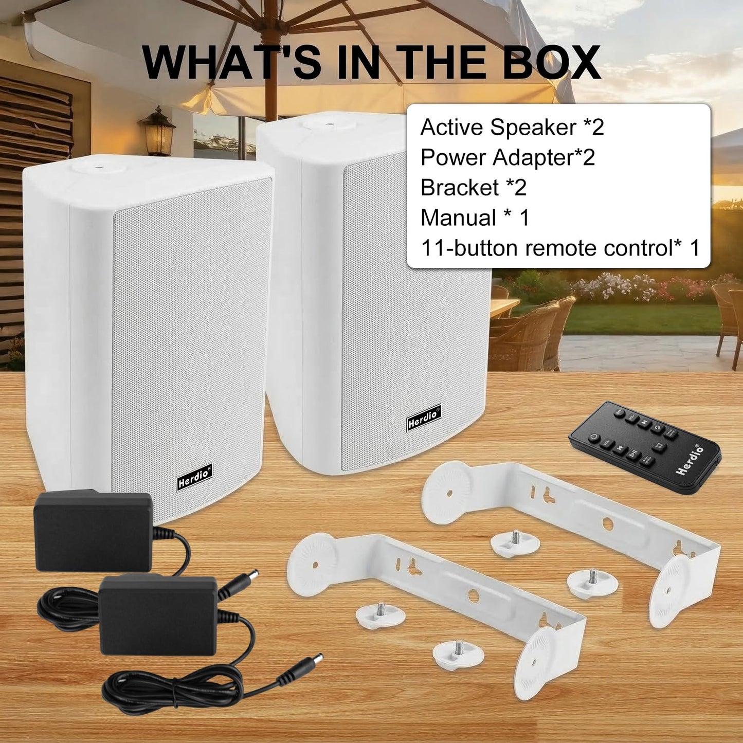 Herdio 6.5" 400W MAX Power Wall Mount Outdoor Bluetooth Speakers, Be Waterproof and Able to Wireless Multi-Connection Up to 20 Units for Patio/Porch/Balcony (White, 2-Pack)