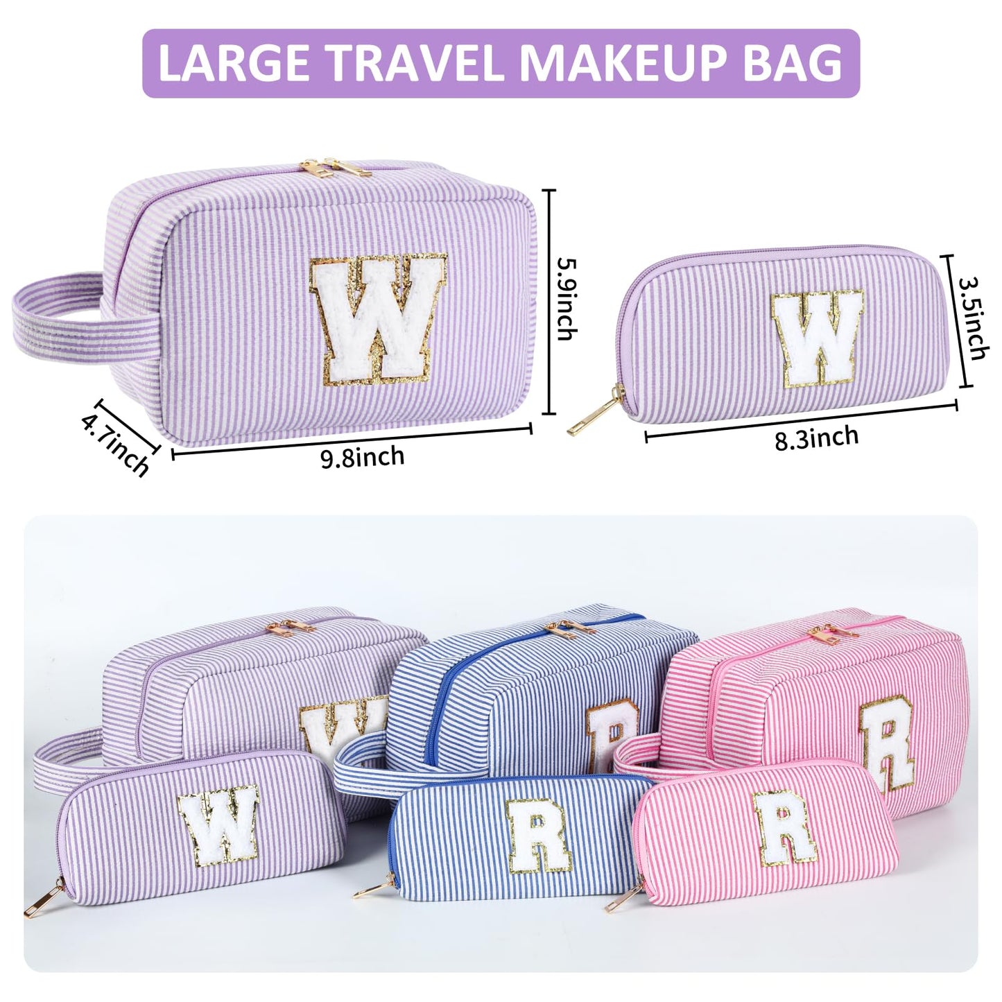Huifen - Bolsa de maquillaje personalizada con inicial A-Z, bolsa de aseo de viaje para niñas, bonita bolsa de cosméticos organizador de maquillaje, boda, cumpleaños, día de la madre, regalos para