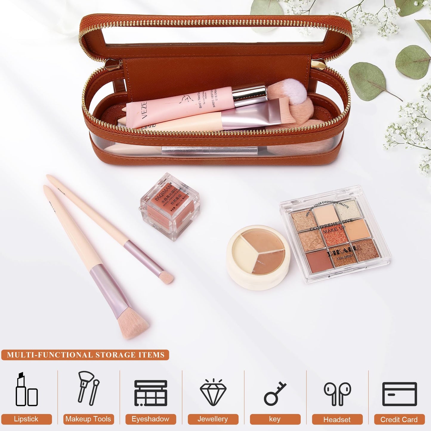 Pinkmik - Bolsa de maquillaje transparente para maquillaje, bolsa de maquillaje transparente y bolsa de aseo con cierre, pequeña bolsa de maquillaje Beatuy organizador para mujeres