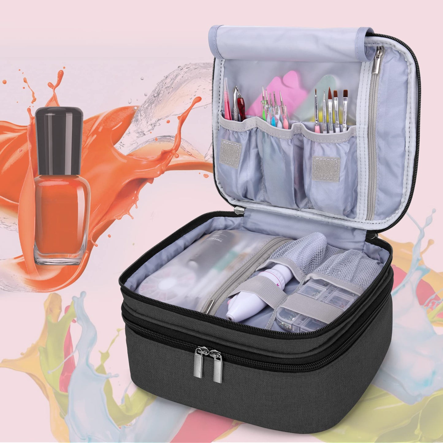 Luxja Nail Polish Carrying Case - Holds 30 Bottles (15ml - 0.5 fl.oz), Double-layer Organizer for Nail Polish and Manicure Set, Black