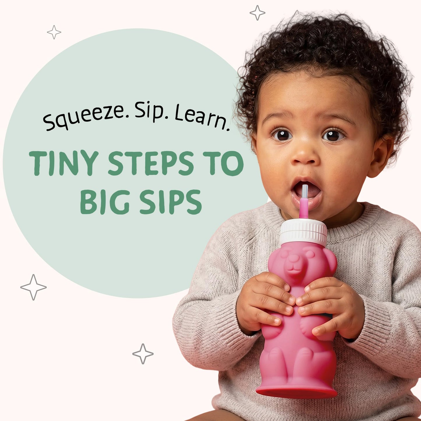 Legendairy Milk Vaso de silicona con pajita Honey Bear para bebés (verde/frambuesa), 225 g. Apto para lavavajillas, silicona de grado alimenticio, vaso para bebés Honeybear para niños de 4 años en ade