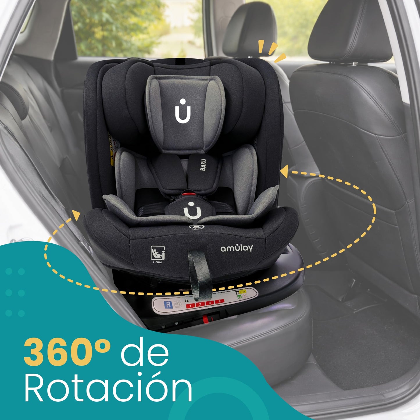 Amulay Autoasiento Baku 360° ISOFIX i-Size, 0 a 12 Años, Gris y Negro