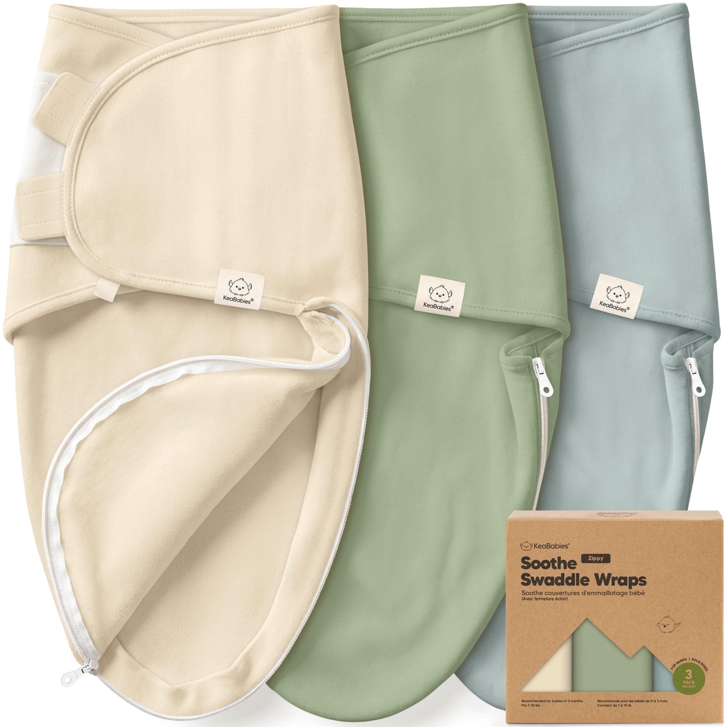 KeaBabies Paquete de 3 paños Soothe Zippy (Slate, OS)