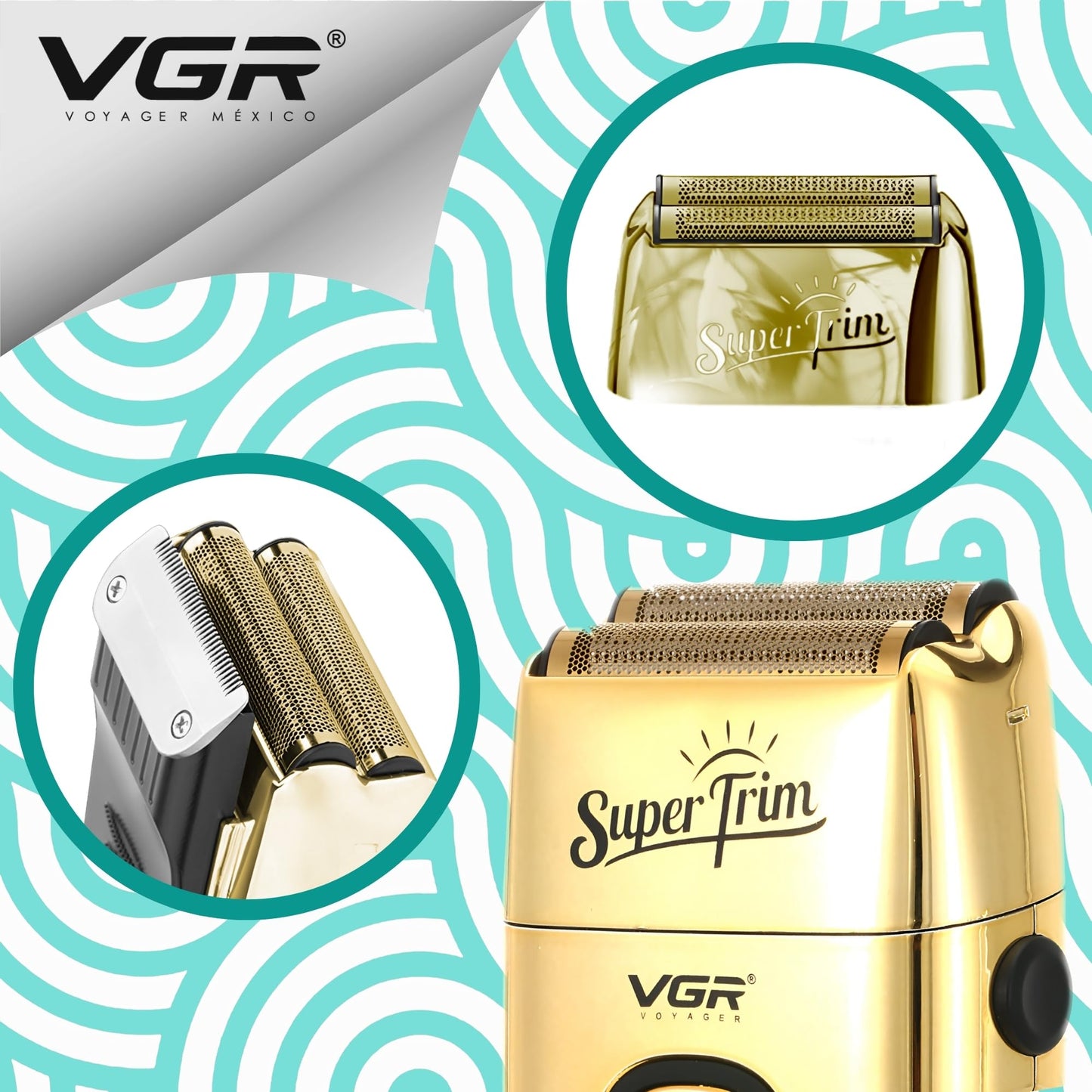 Rasuradora para Hombre Shaver Trimmer VGR V-332, Profesional, Maquina para Cortar Cabello, Barba y Patillas Inalámbrica, Recargable (Dorado)